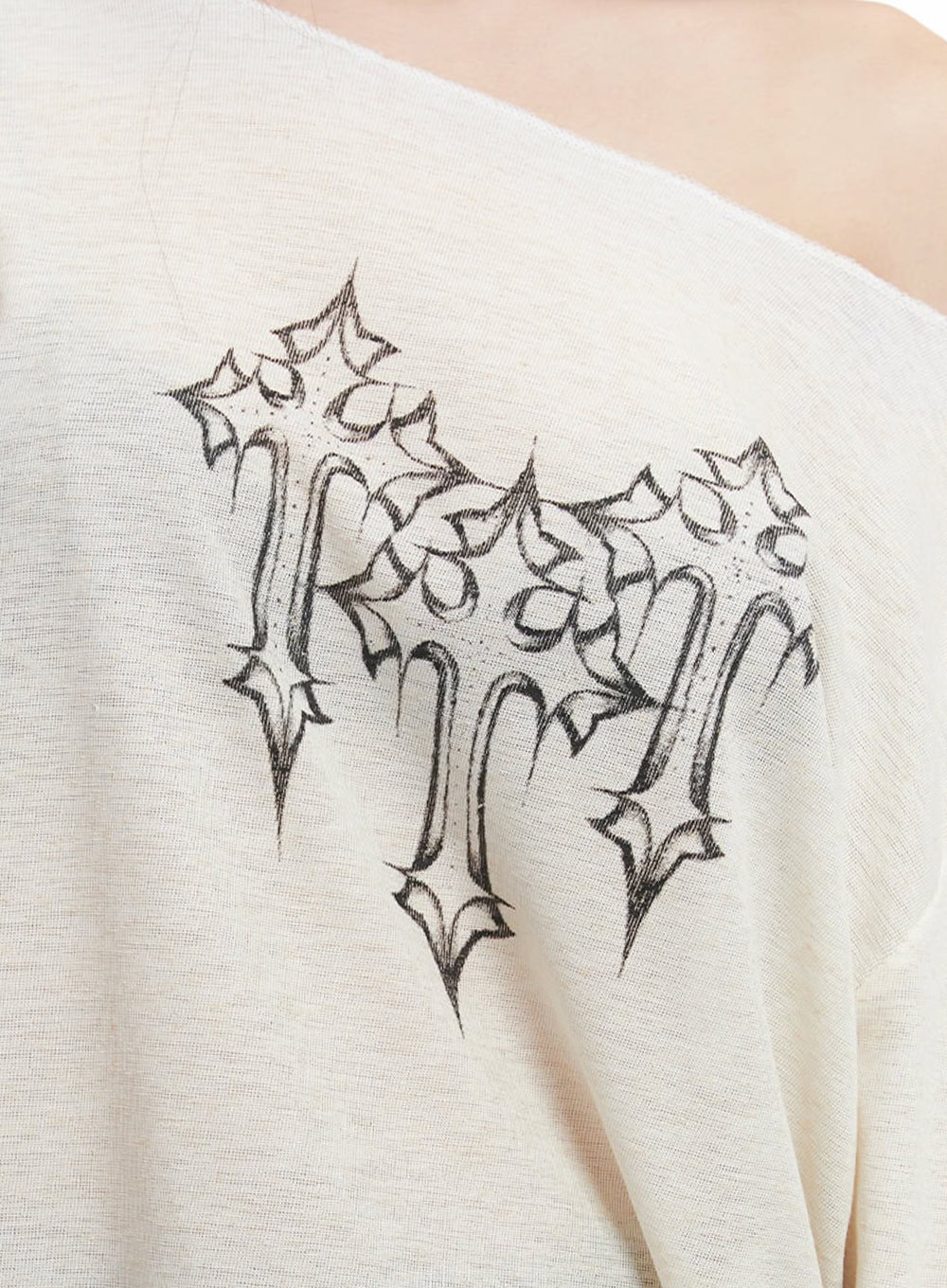 One-Shoulder Sheer Long-Sleeve Graphic Top IM528