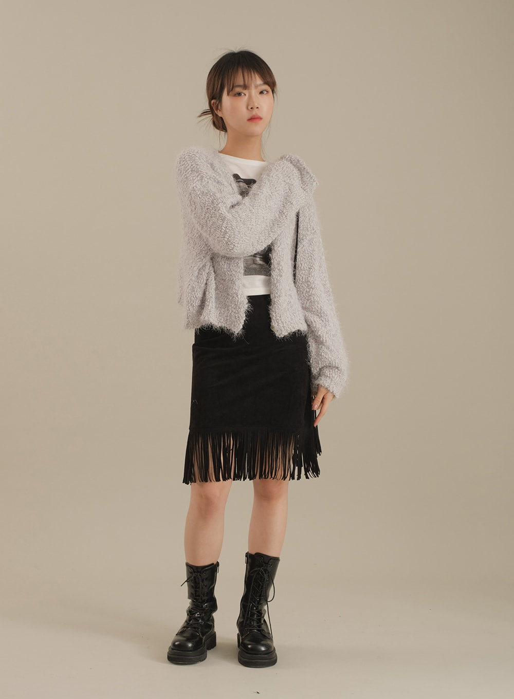 Tassel Hem Knee Length Skirt