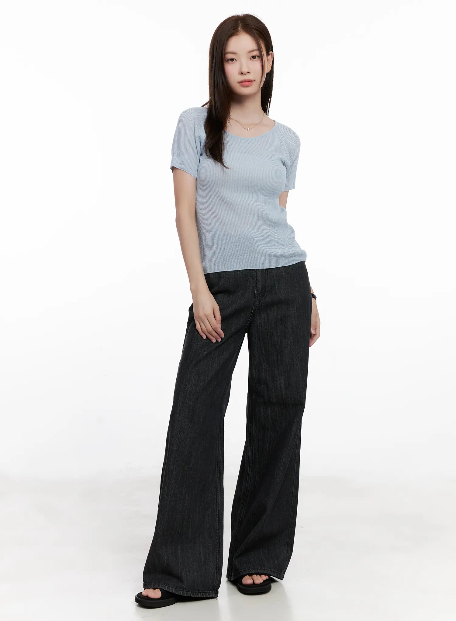 Scoop Neck Short Sleeve Knit Top CL523