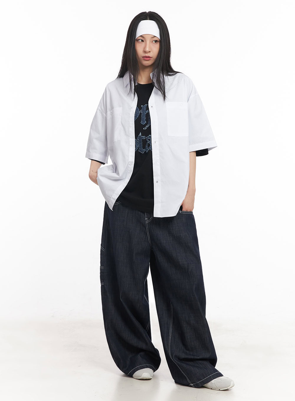 Cotton Collared Oversize Shirt IY529