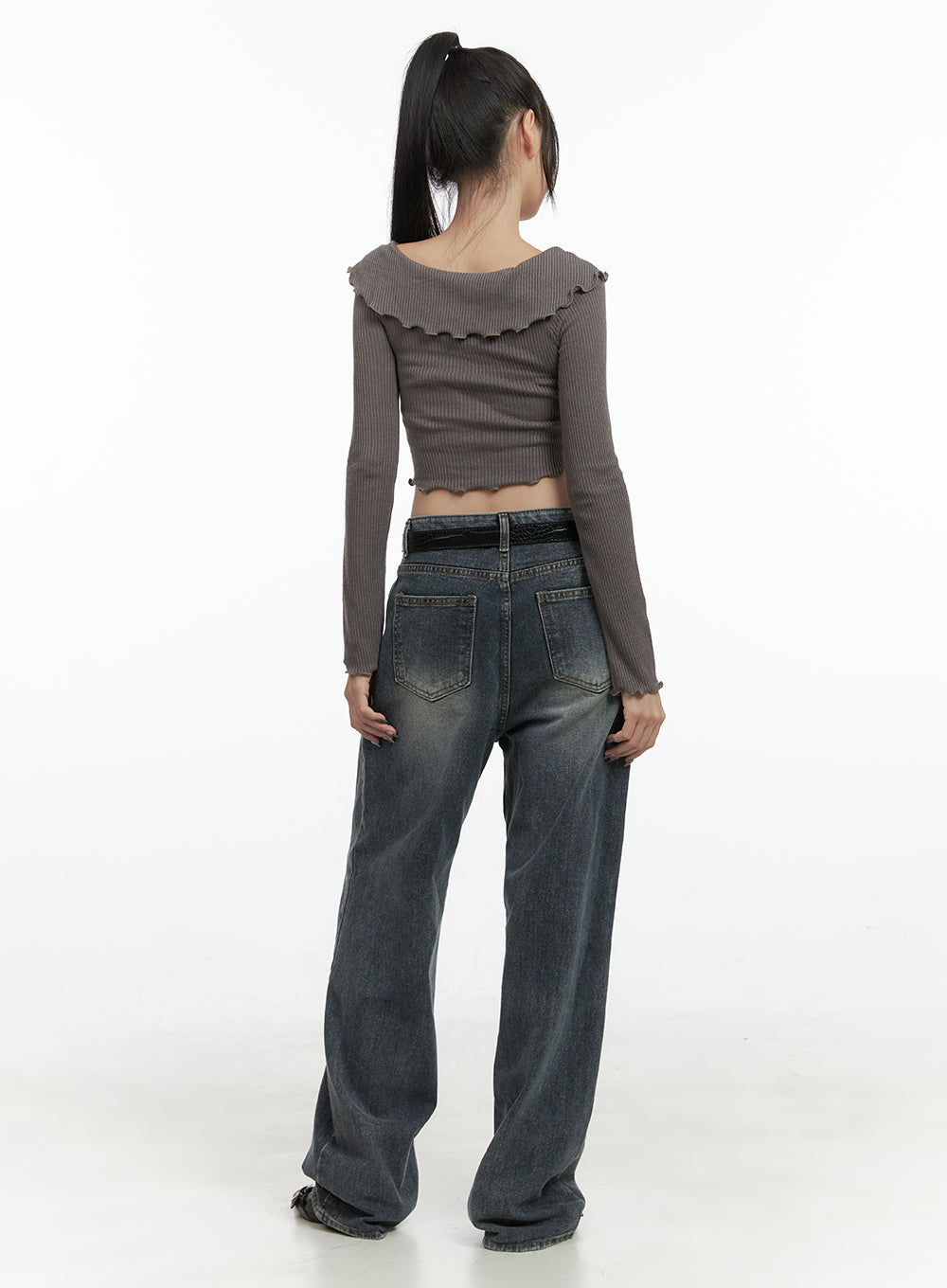 Zipper Off-Shoulder Ribbed Top OO401