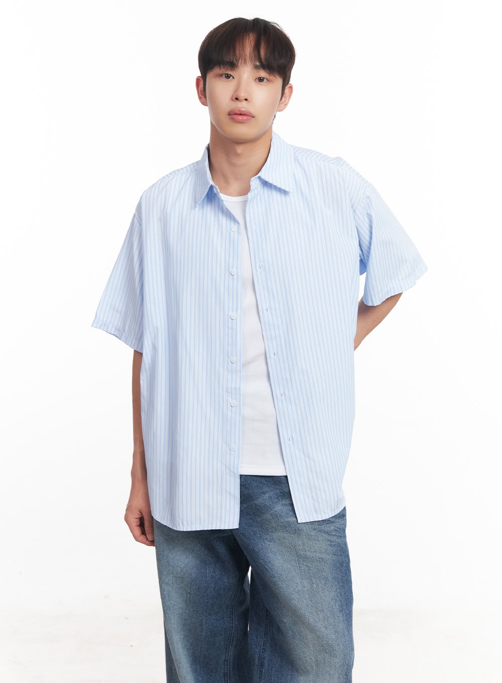 Men's Short Sleeve Buttoned Striped Shirt IA521