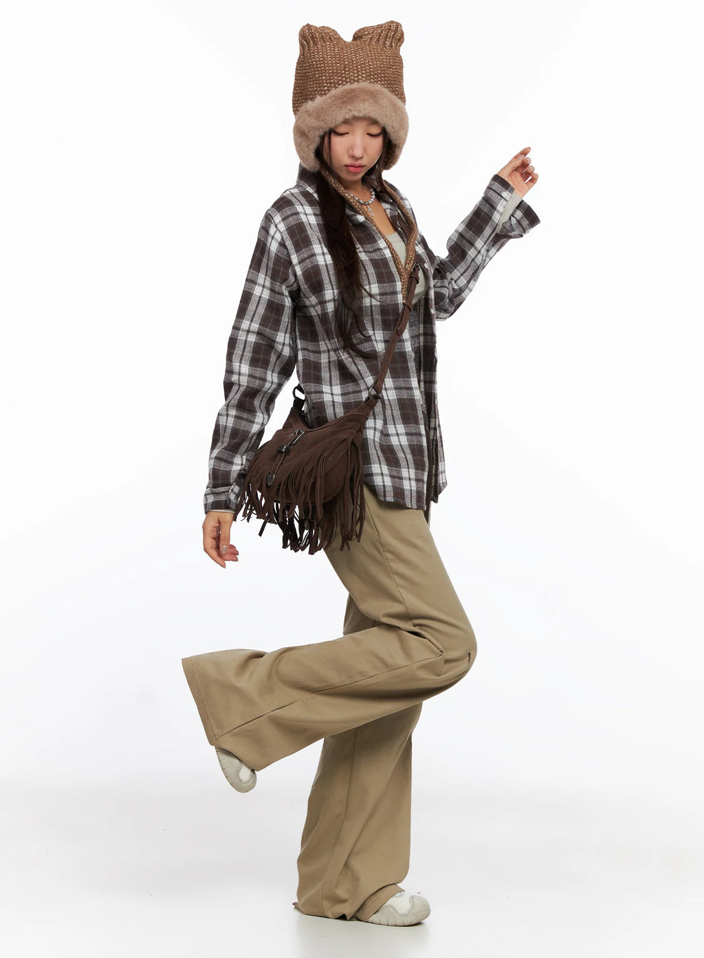 Oversized Plaid Long Sleeve Flannel Shirt CO515