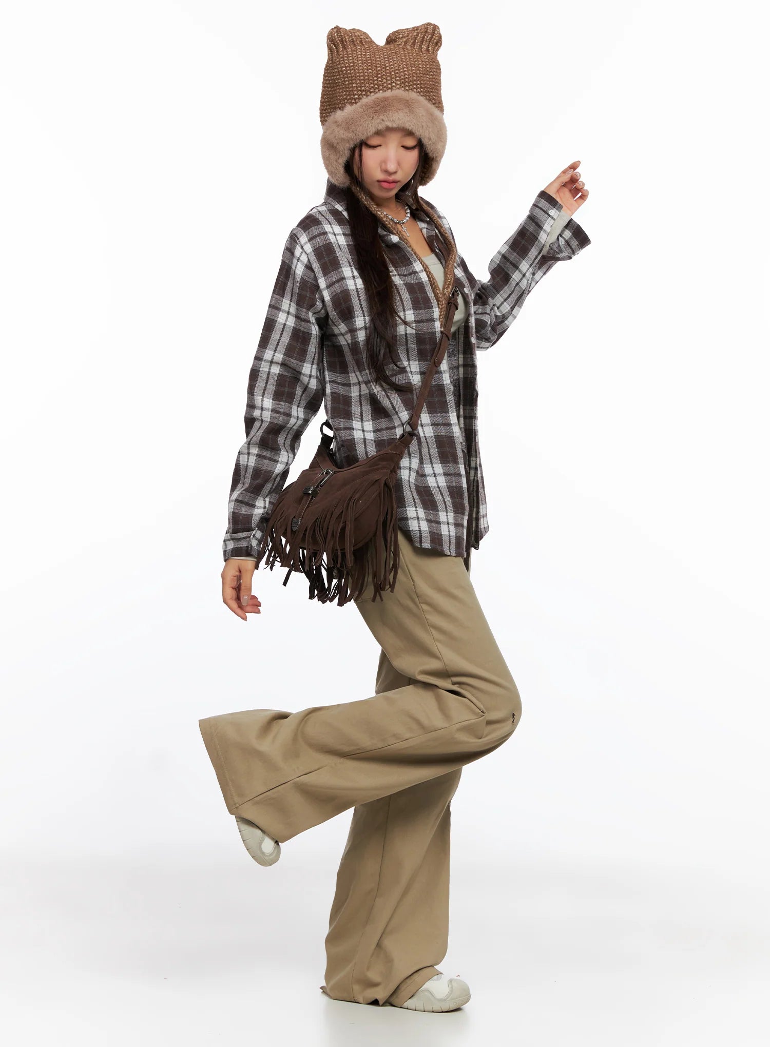 Oversized Plaid Long Sleeve Flannel Shirt CO515