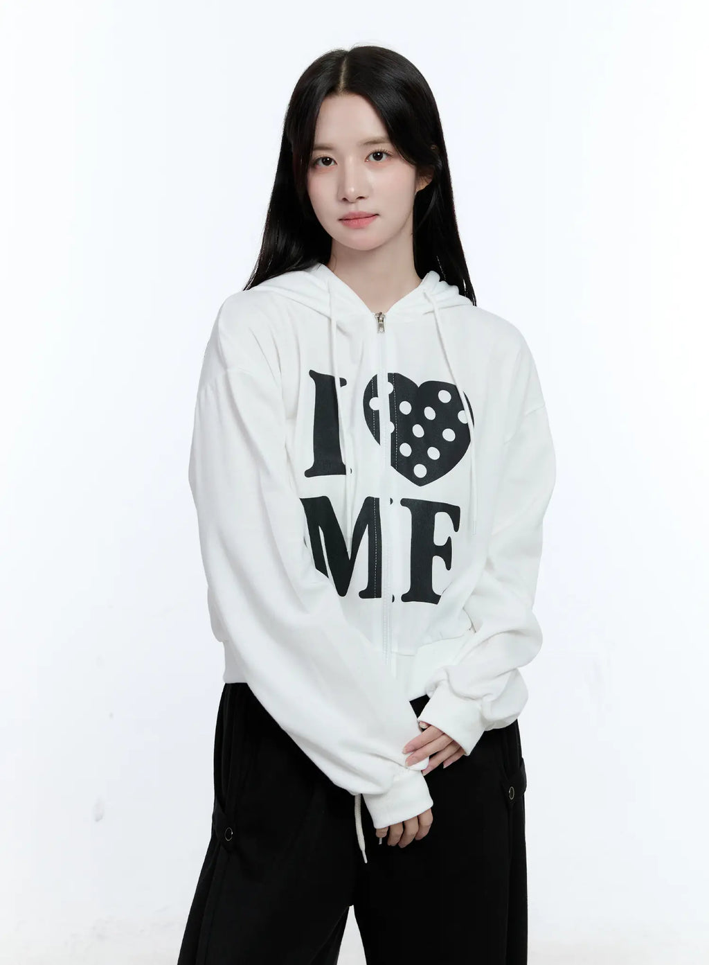 Polka-Dot Graphic Zip-Up Hoodie CG514
