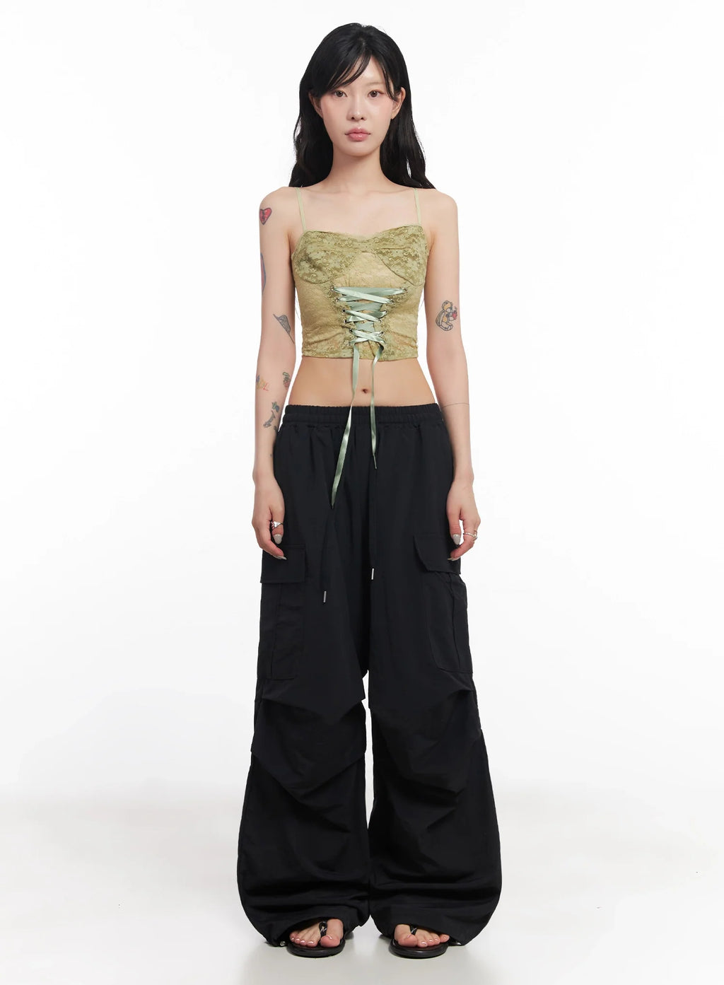 Black Utility Wide-Fit Cargo Pants IC503