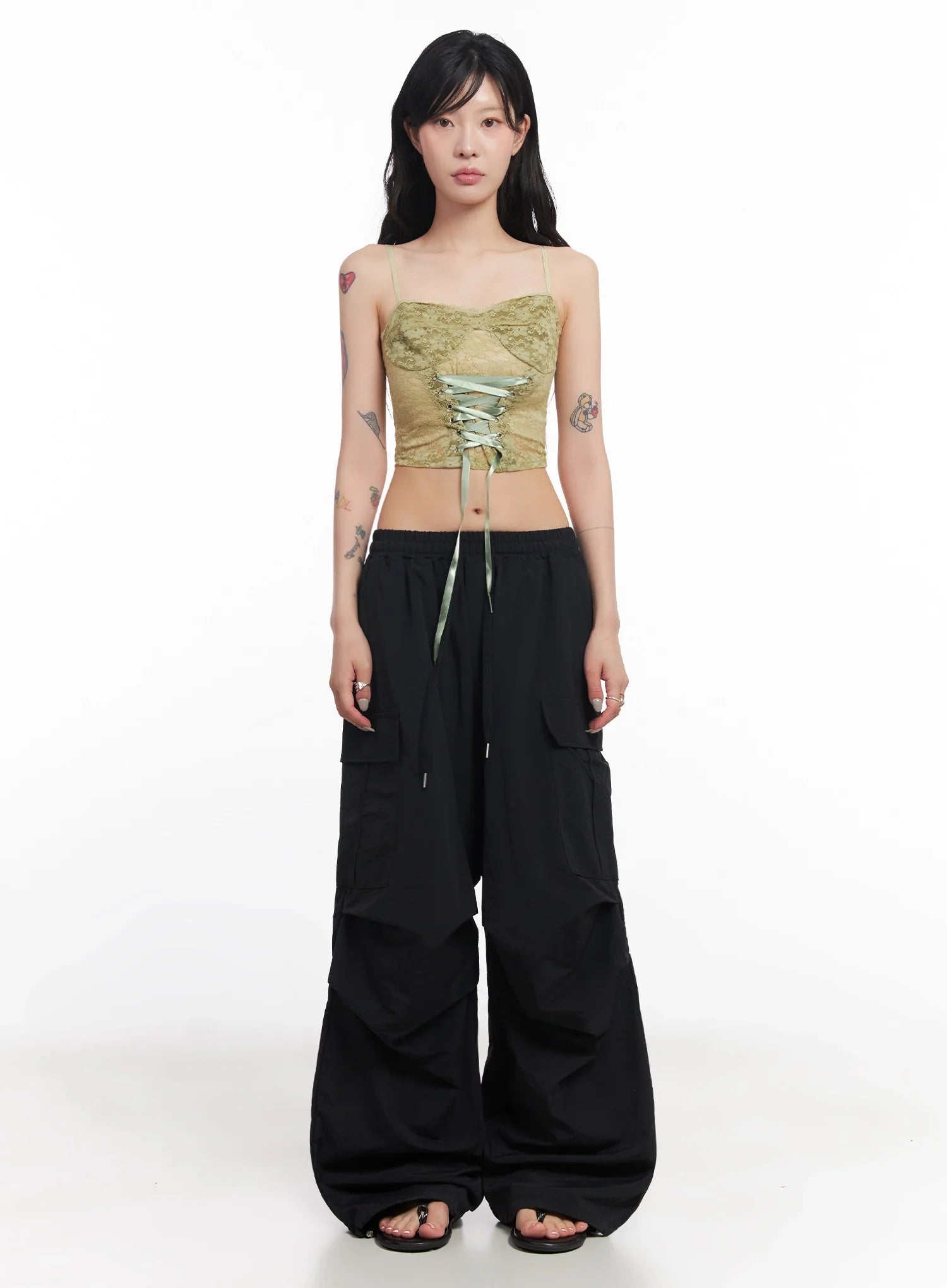 Black Utility Wide-Fit Cargo Pants IC503