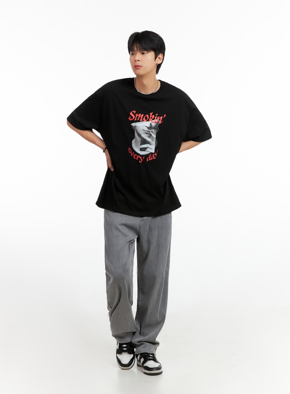 Men's Cotton Graphic Oversize T-Shirt (Black) IG402