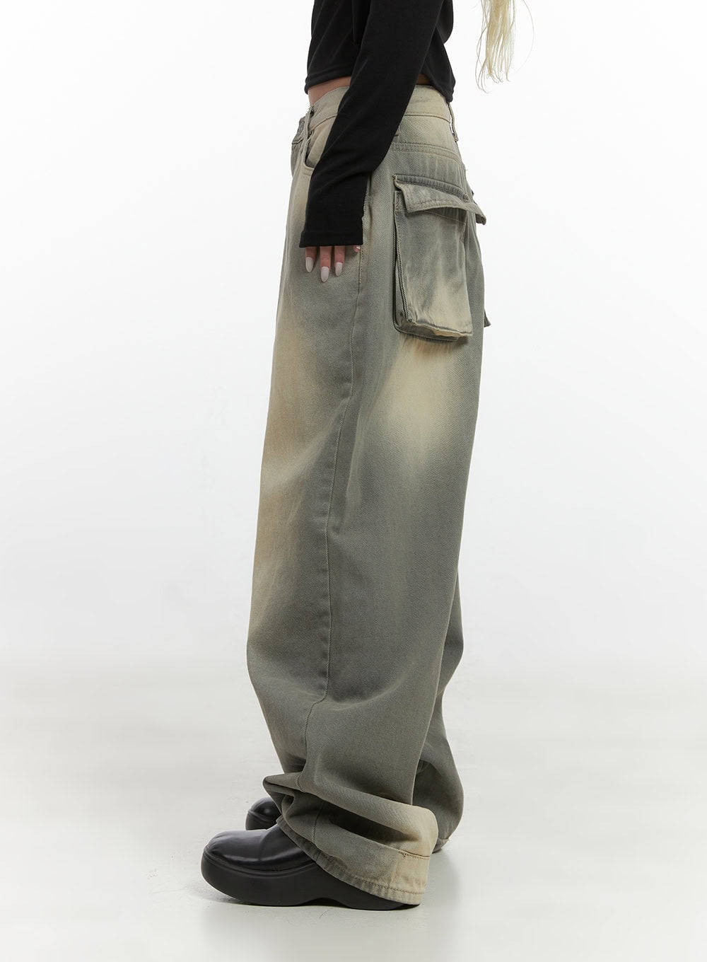 Edie Wide-Leg Denim Pocket Jeans CS425