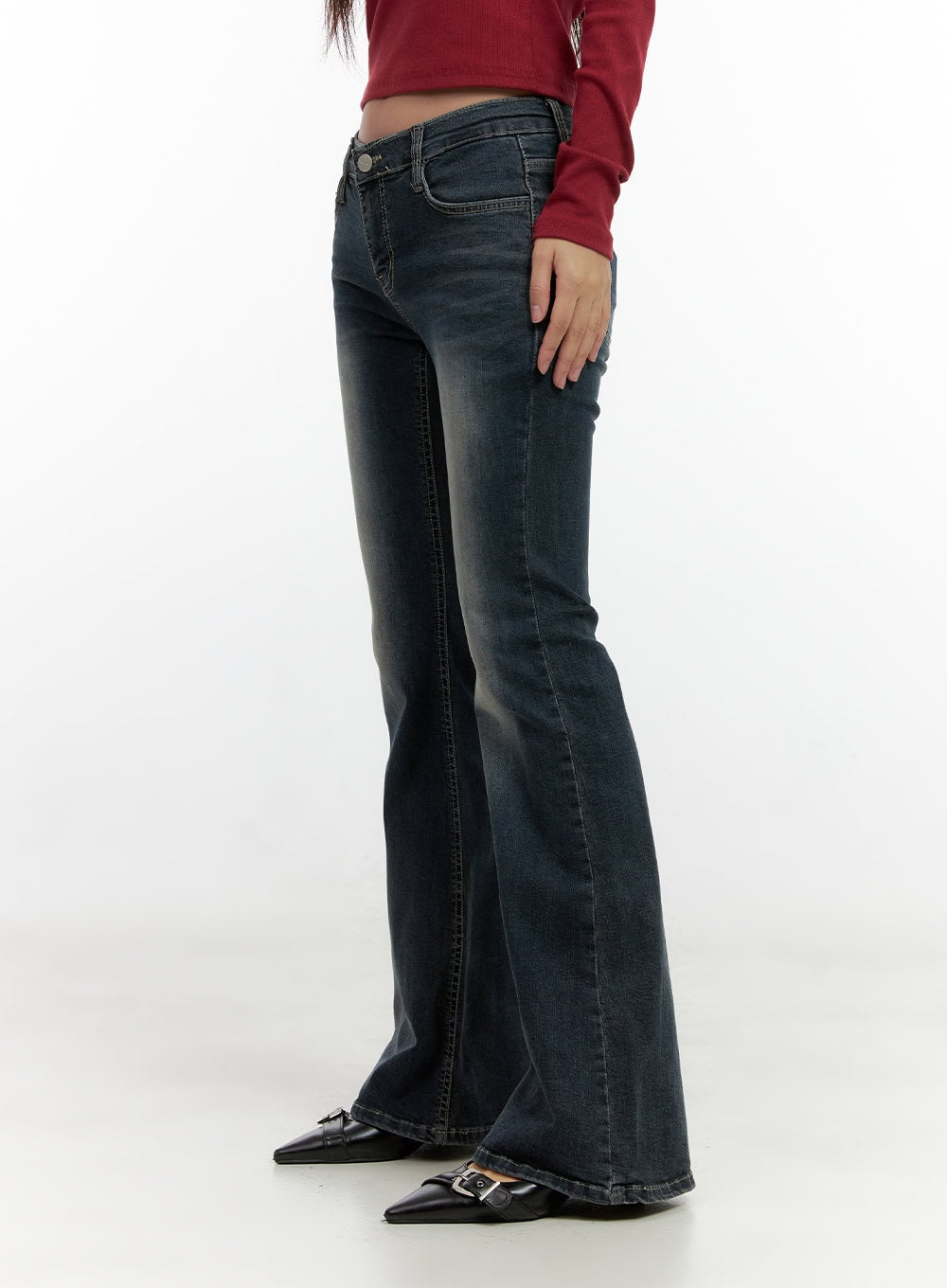 Ingrid Low-Rise Washed Flared Denim Jeans CN404