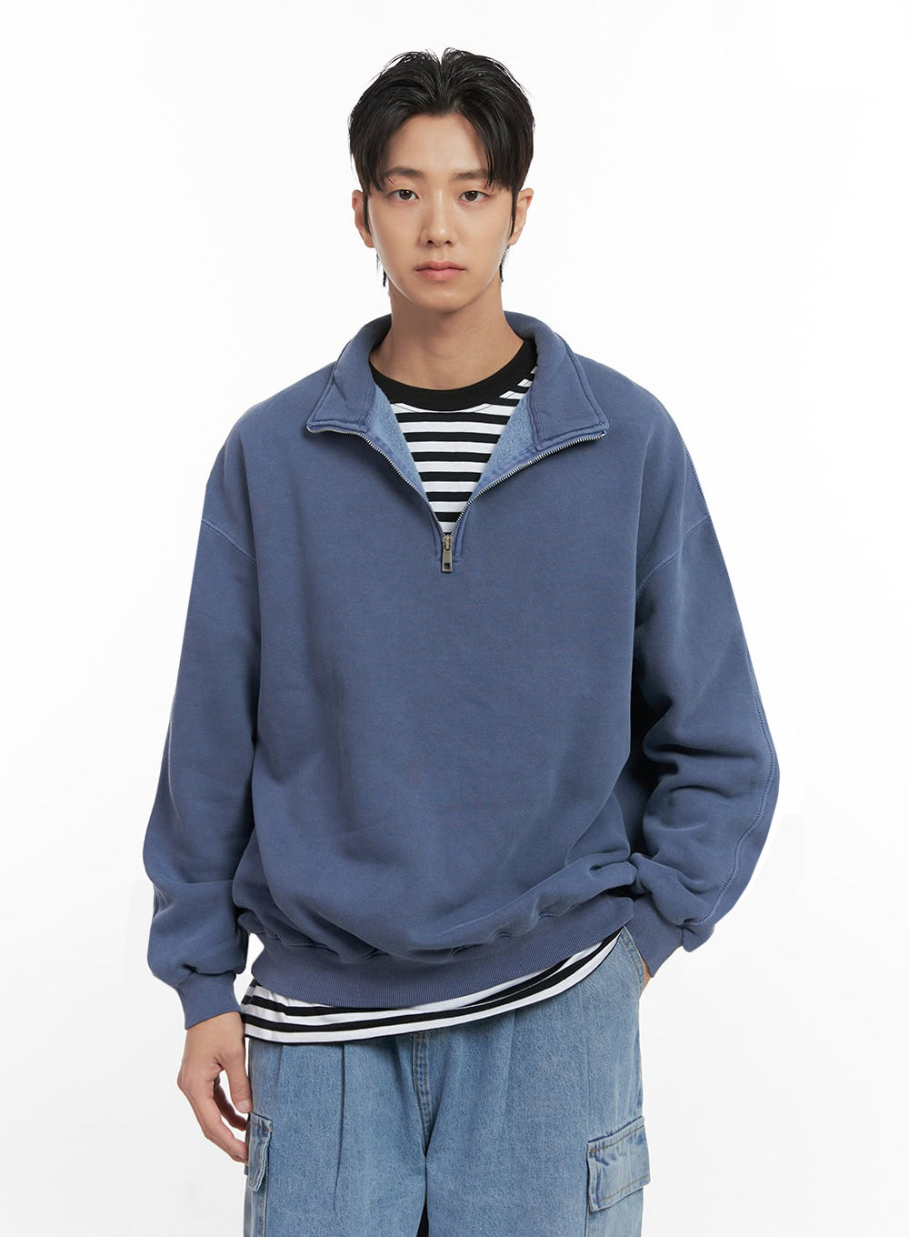 Men's Washed Cotton Half-Zip Crewneck ID406