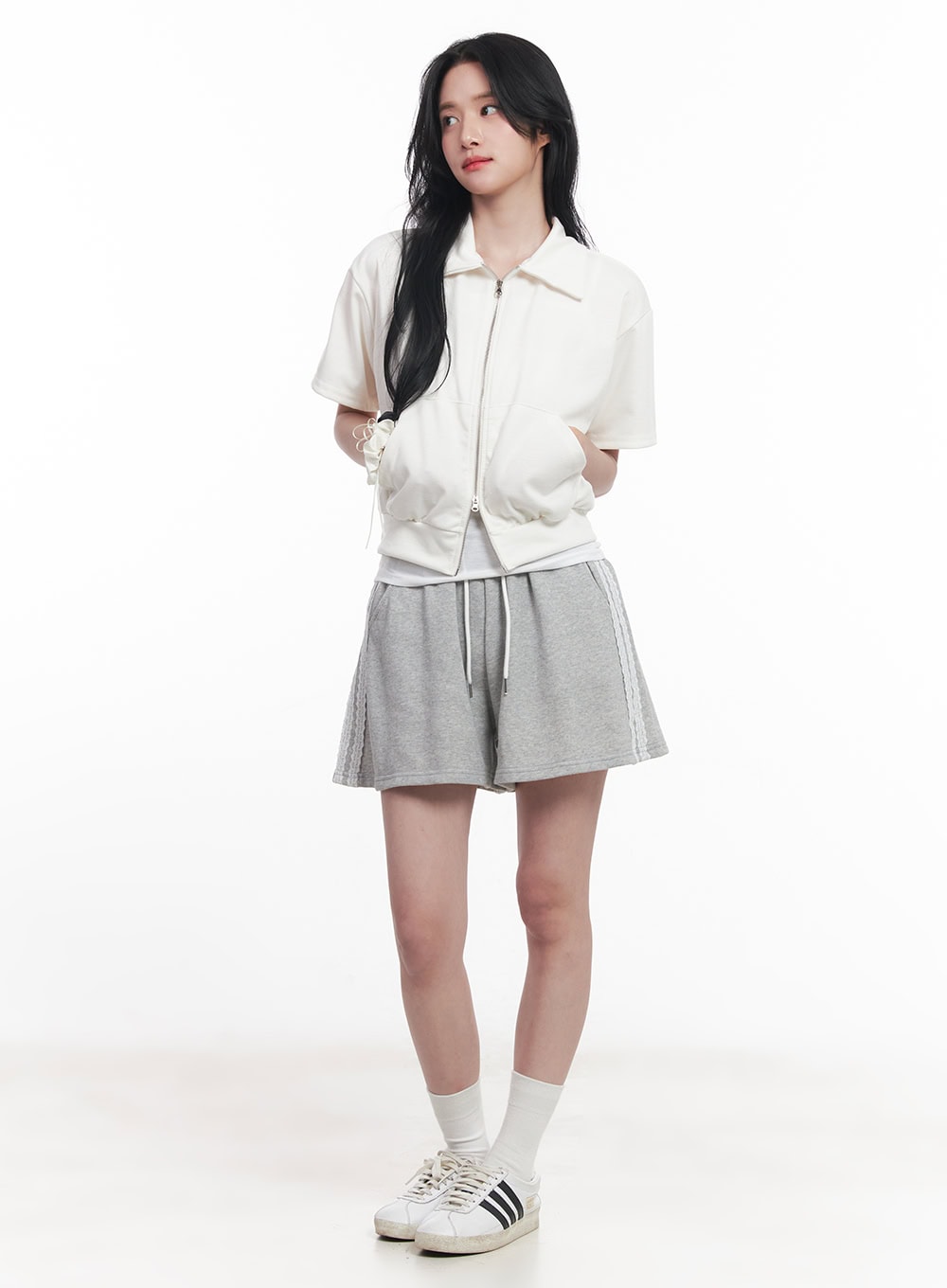 Collared Zip-Up Crop Top CY523