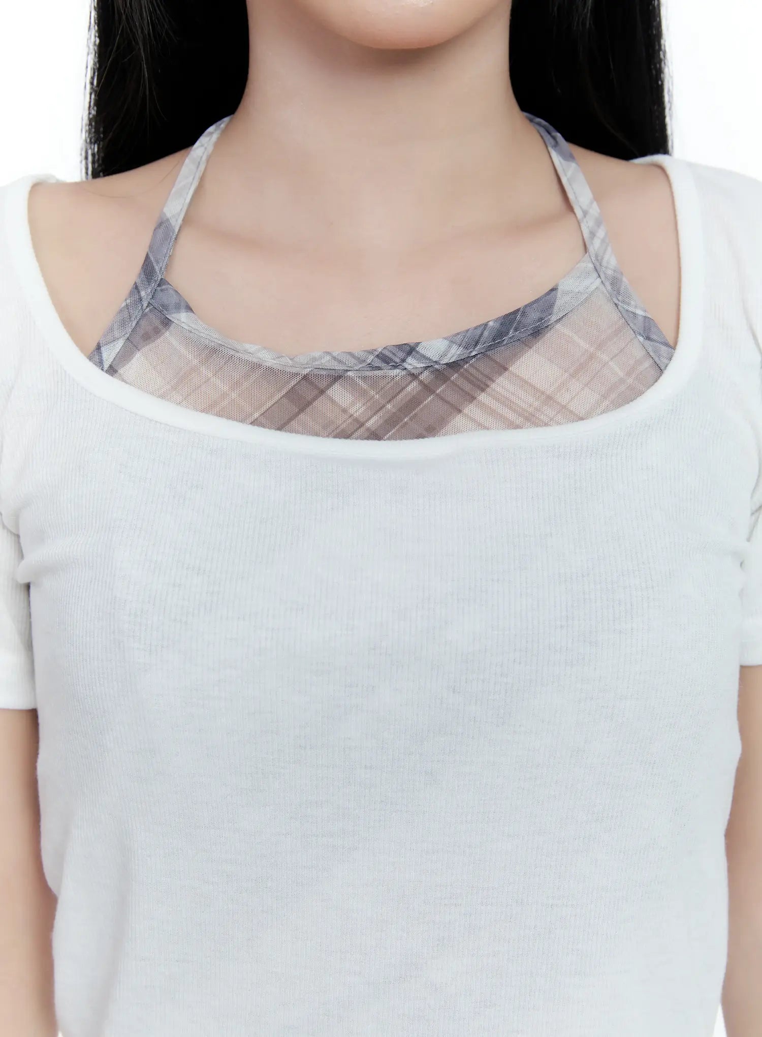 Layered Plaid Halter Top CG501