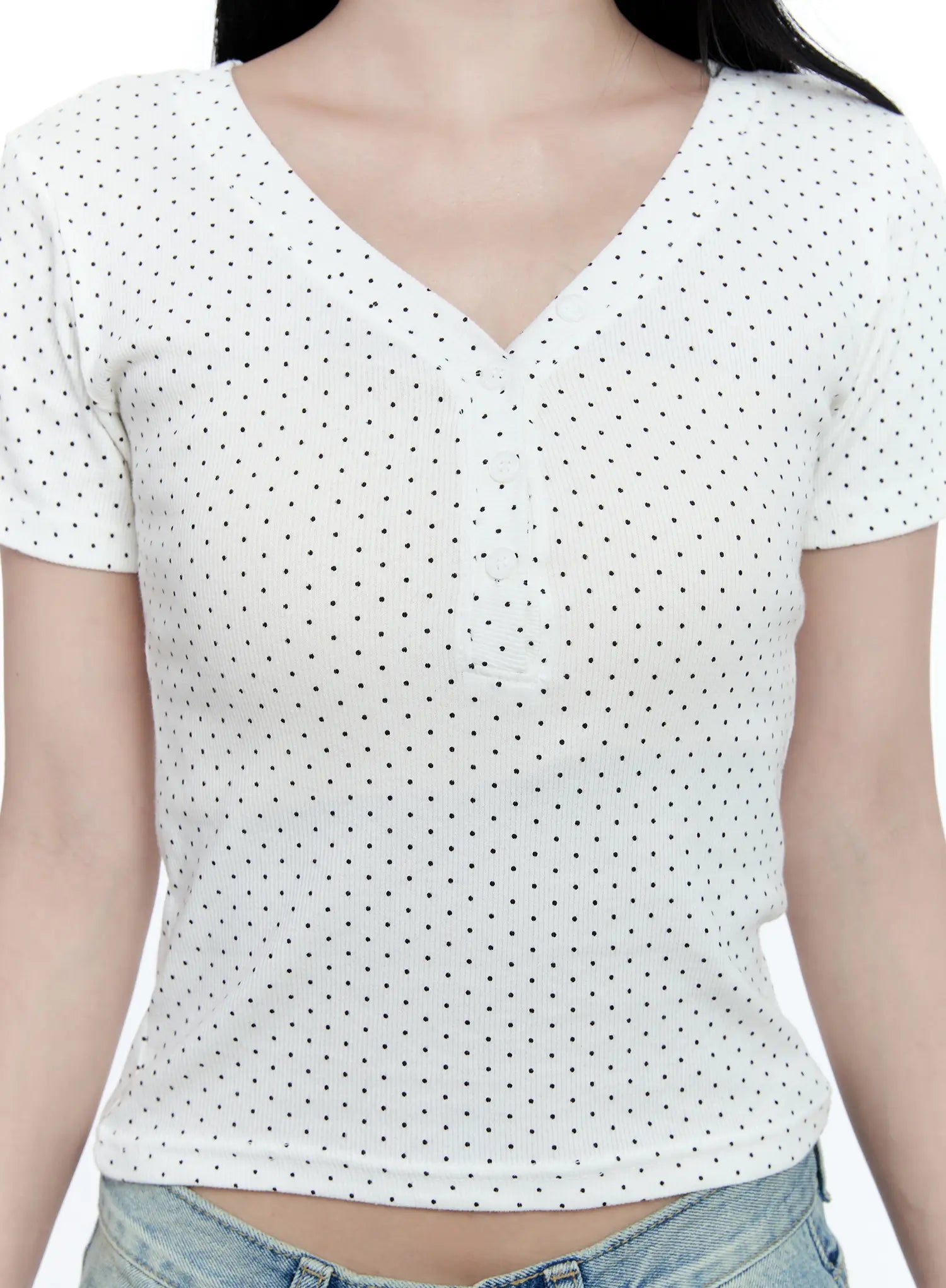 Polka-Dot V-Neck Top CG512