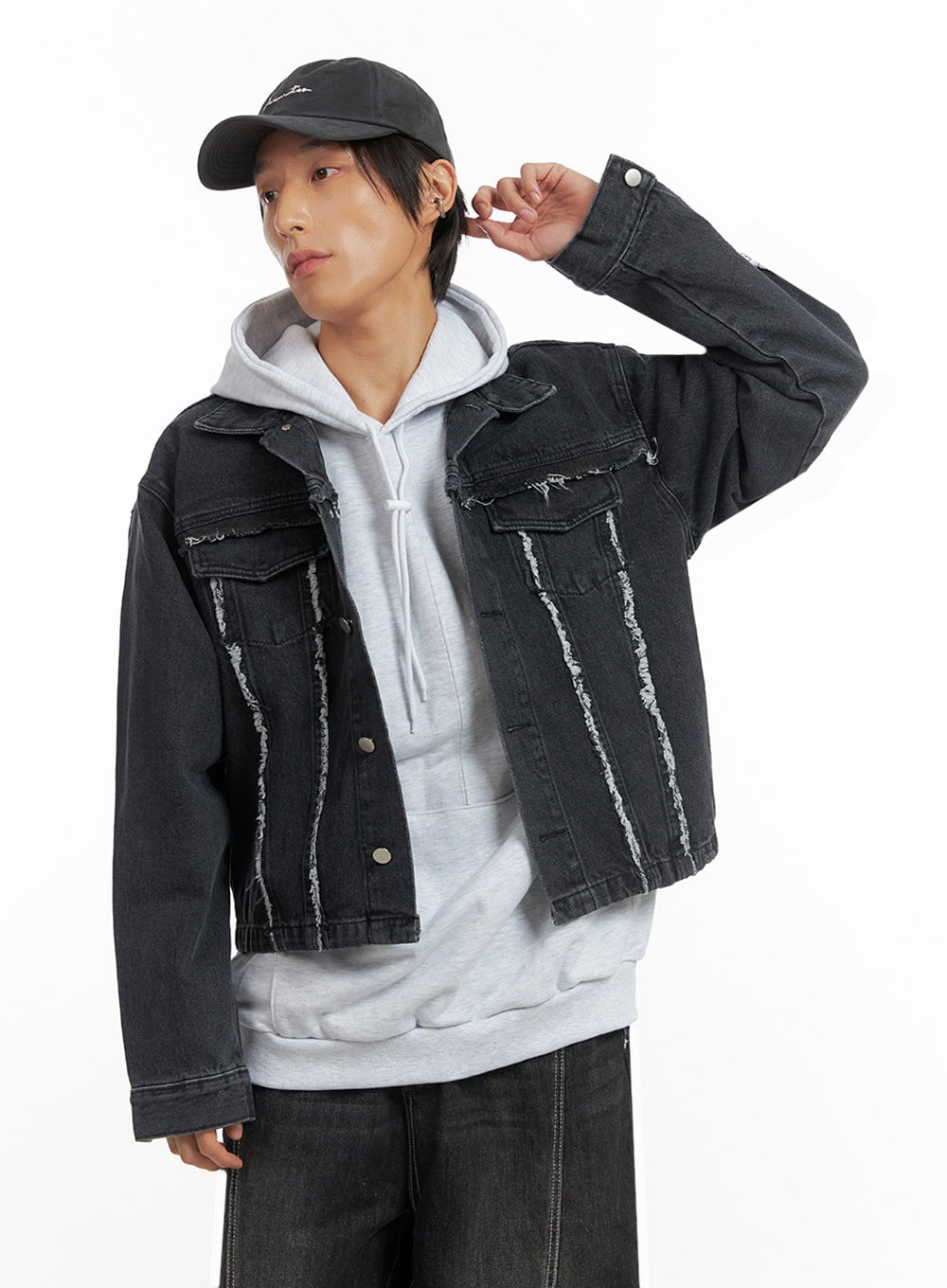 Men's Fray Detail Denim Jacket IO417