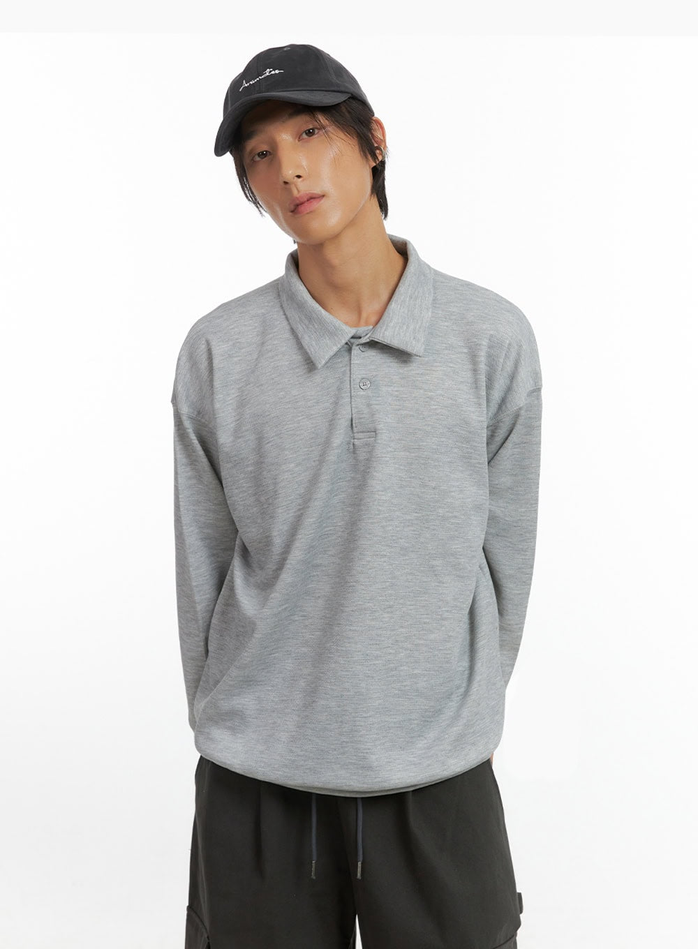 Men's Buttoned Collar Shirt (Gray) IO417