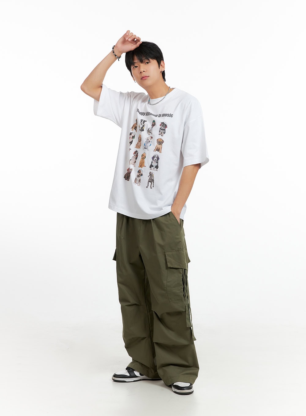 Men's Cargo Chic Wide-Leg Pants (Dark Green) IG402