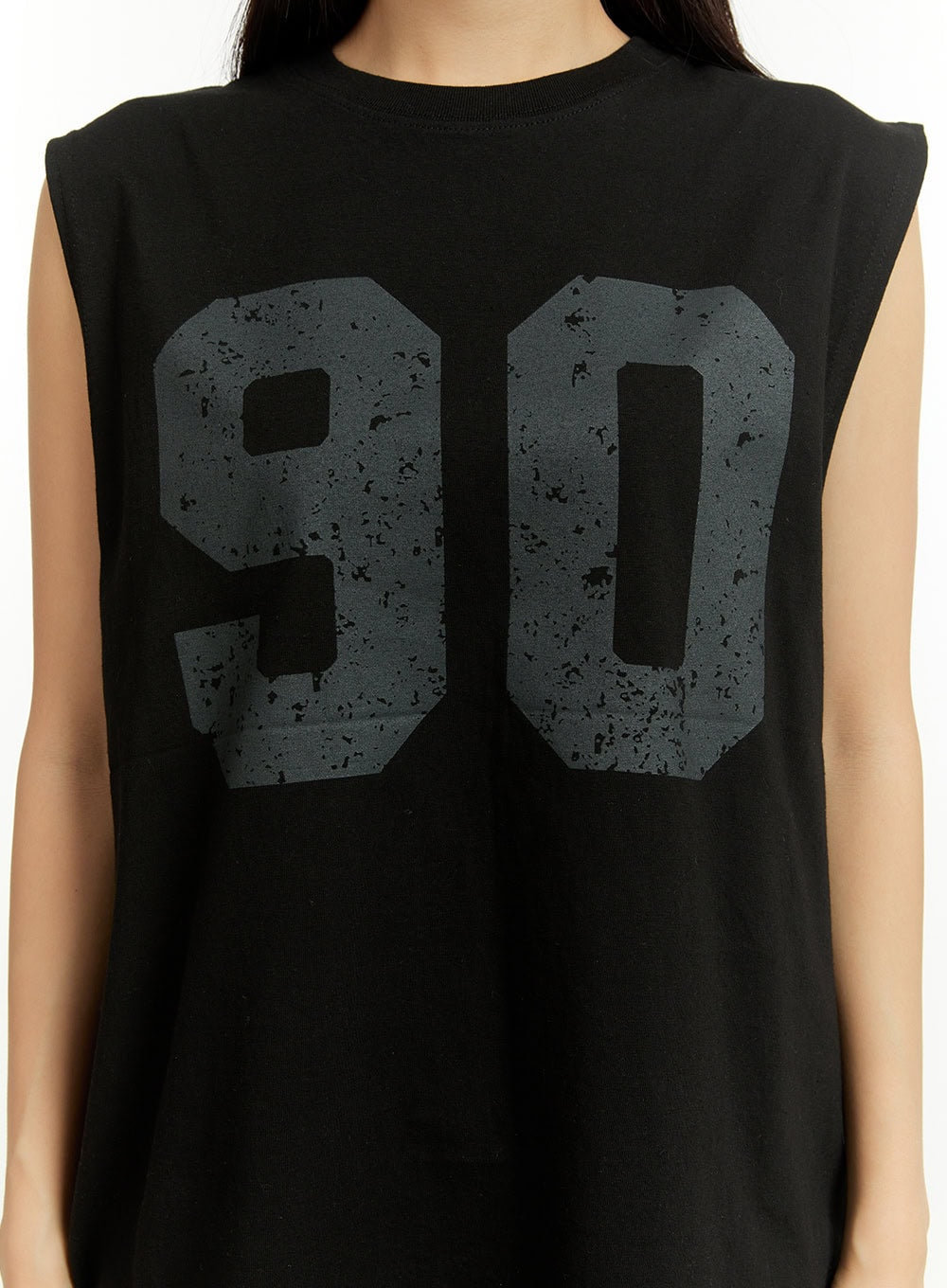 Lettering Oversize Cotton Sleeveless Top CU428