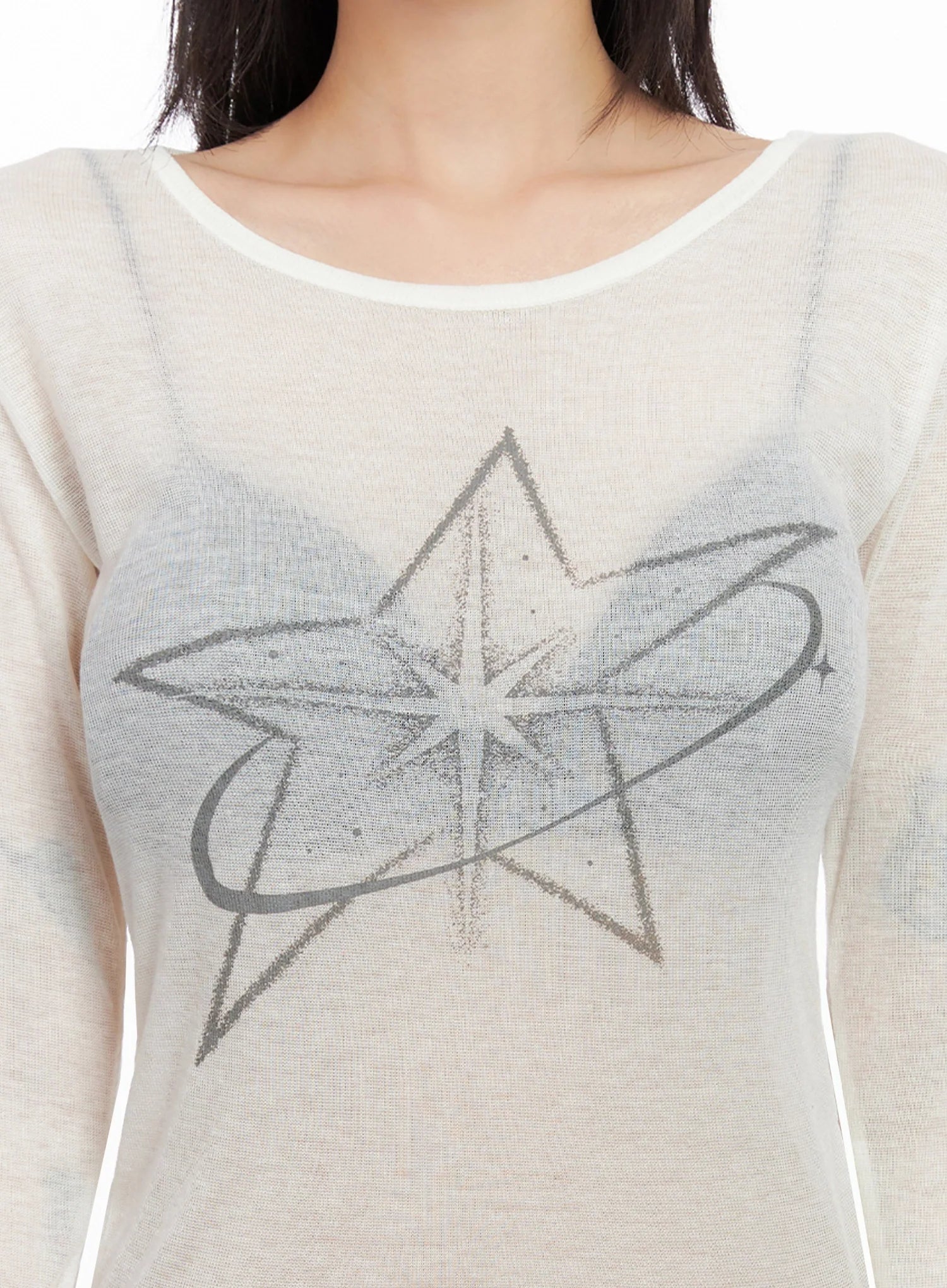 Sheer Star Graphic Long Sleeve Top IS508