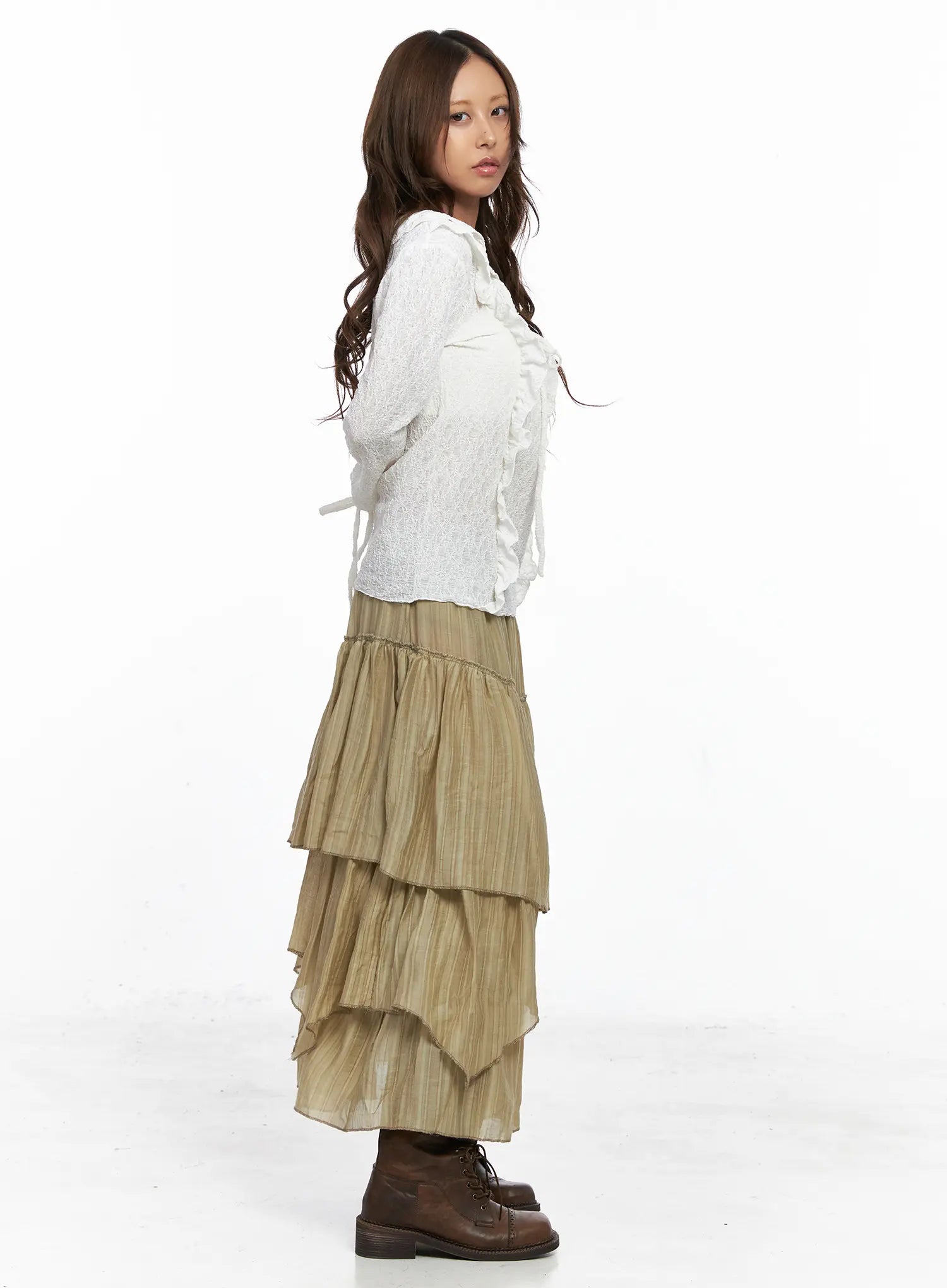 Lace Ruffled Ribbon Long Sleeve Blouse CO513