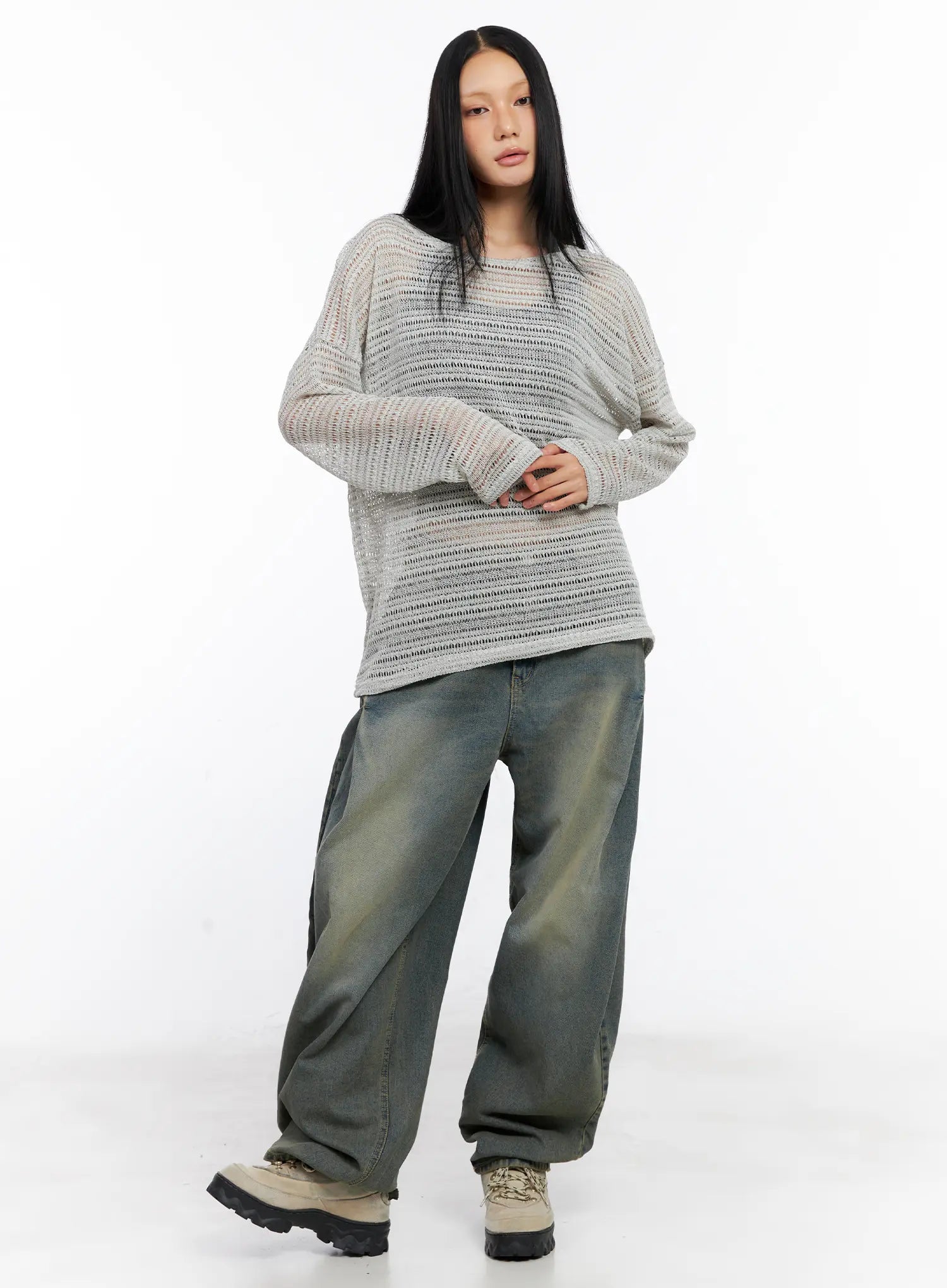 Sheer Knit Long-Sleeve Tee CL530