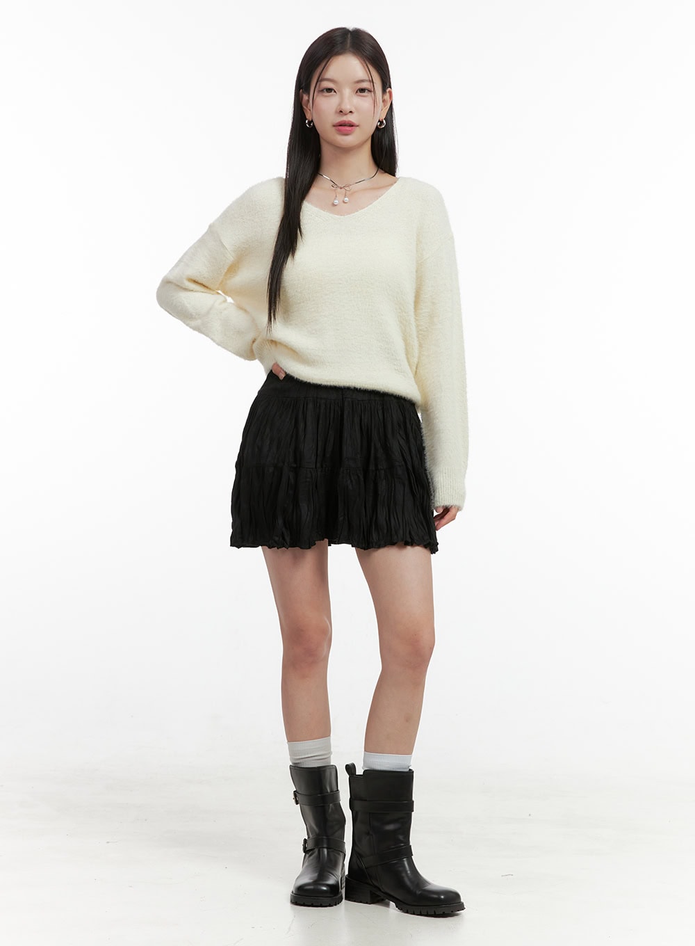 Wrinkled Ruffle Mini Skirt OO416