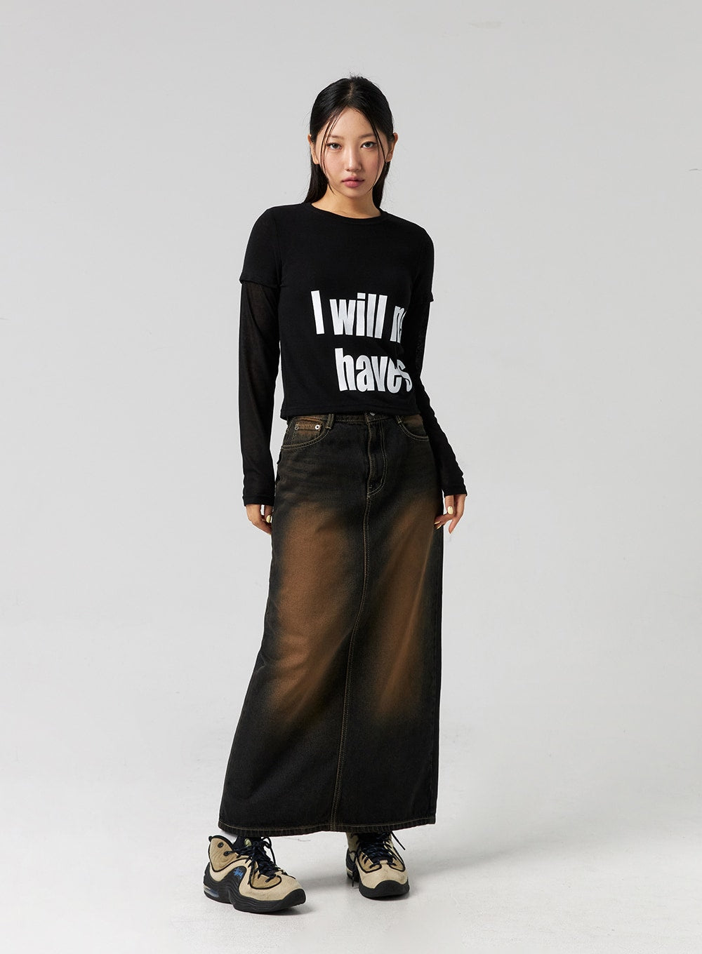 Dark-Washed Denim Maxi Skirt CG327