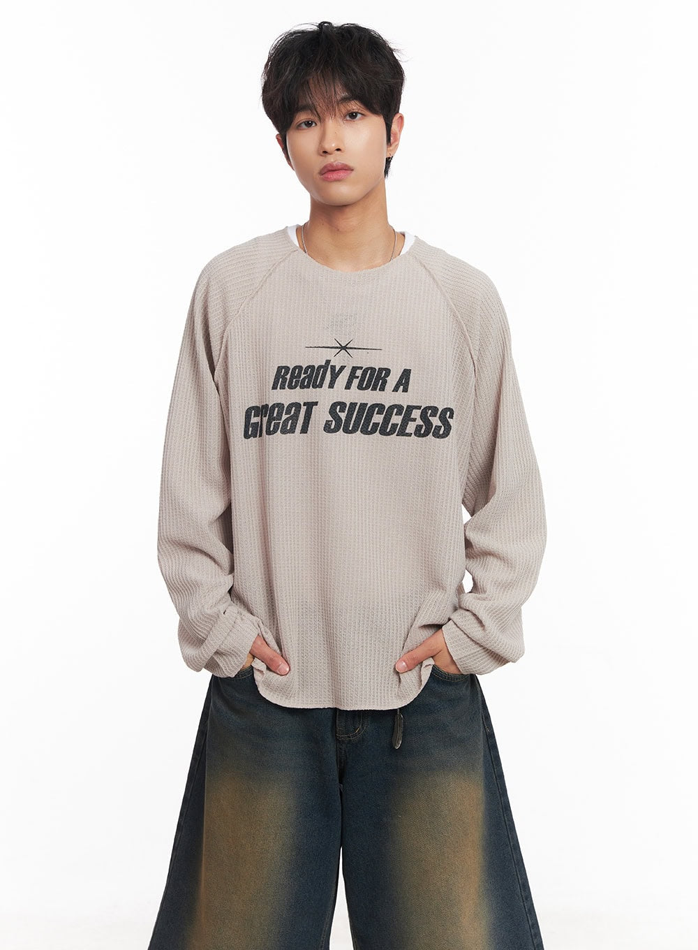 Men's Ribbed Graphic Raglan Sweatshirt IY508