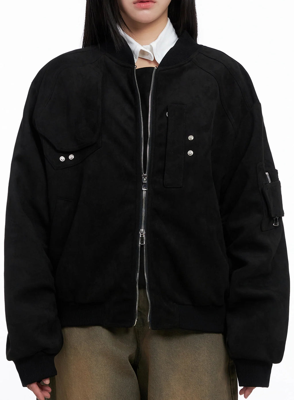 Black Zip-Up Bomber Jacket IS525