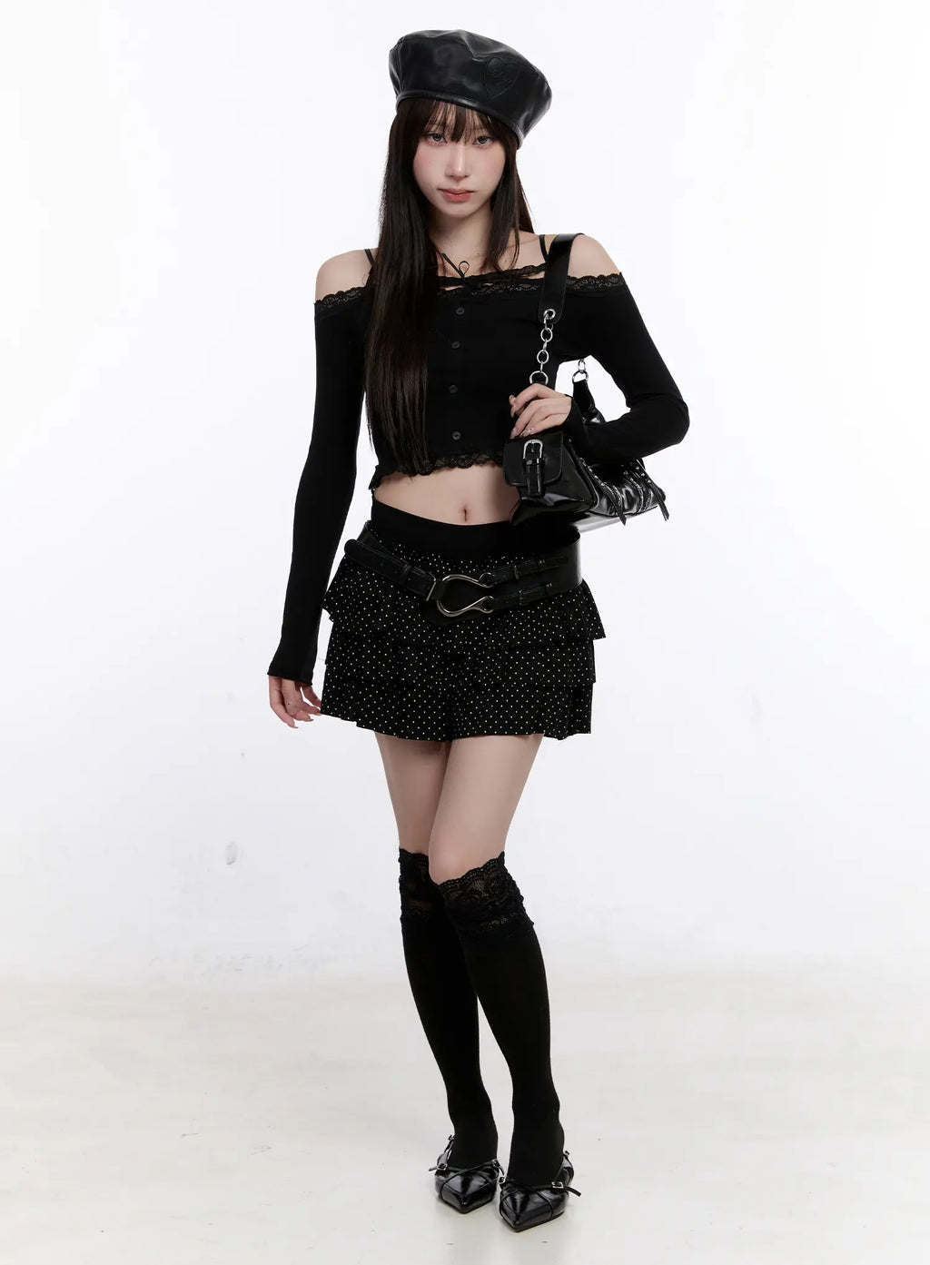 Lace Crop Tie Long Sleeve Top CS530