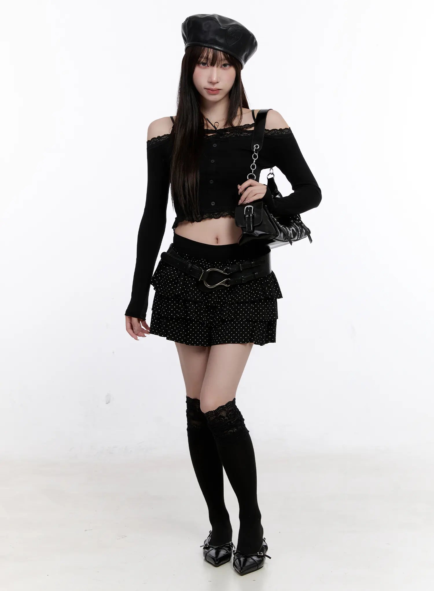 Lace Crop Tie Long Sleeve Top CS530