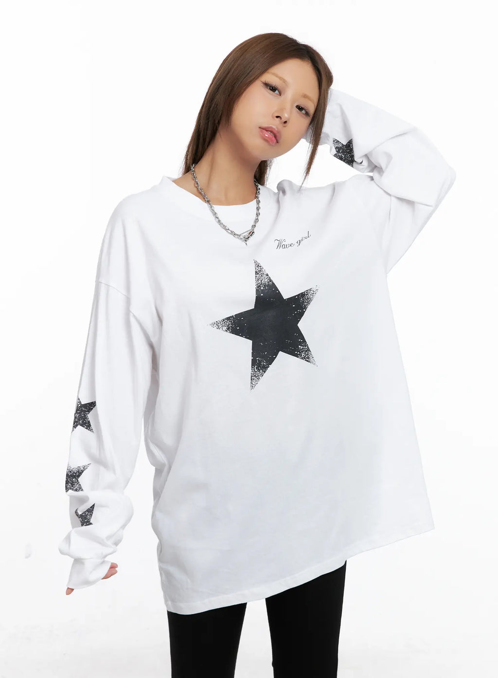 Oversized Graphic Star Long Sleeve Top CS522