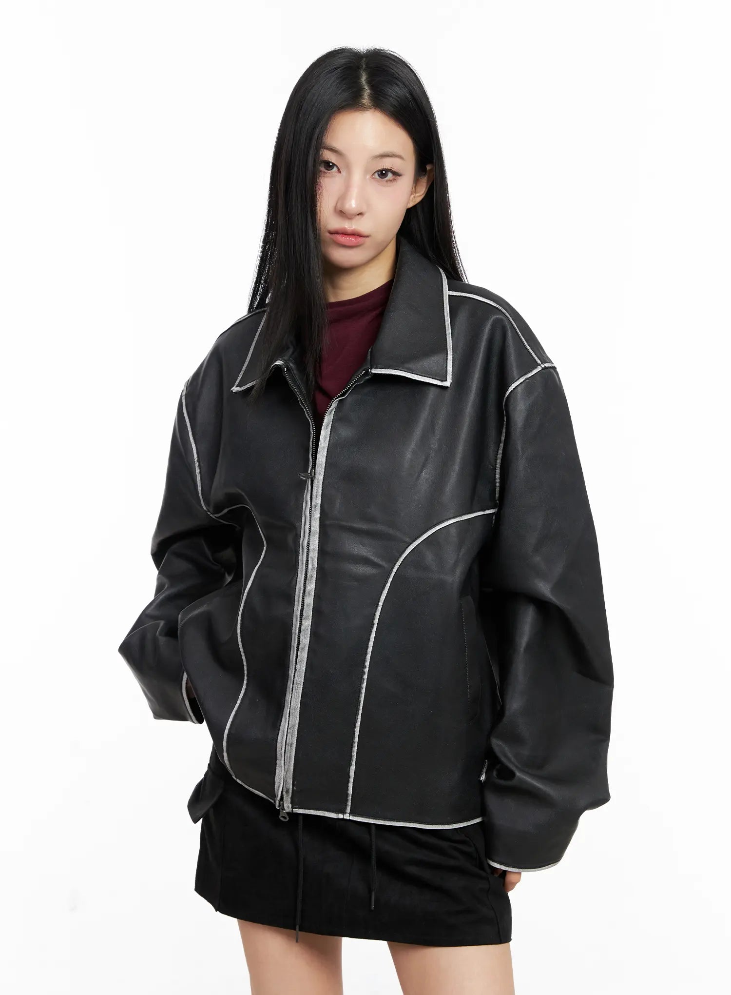 Oversized Faux Leather Jacket CC1109