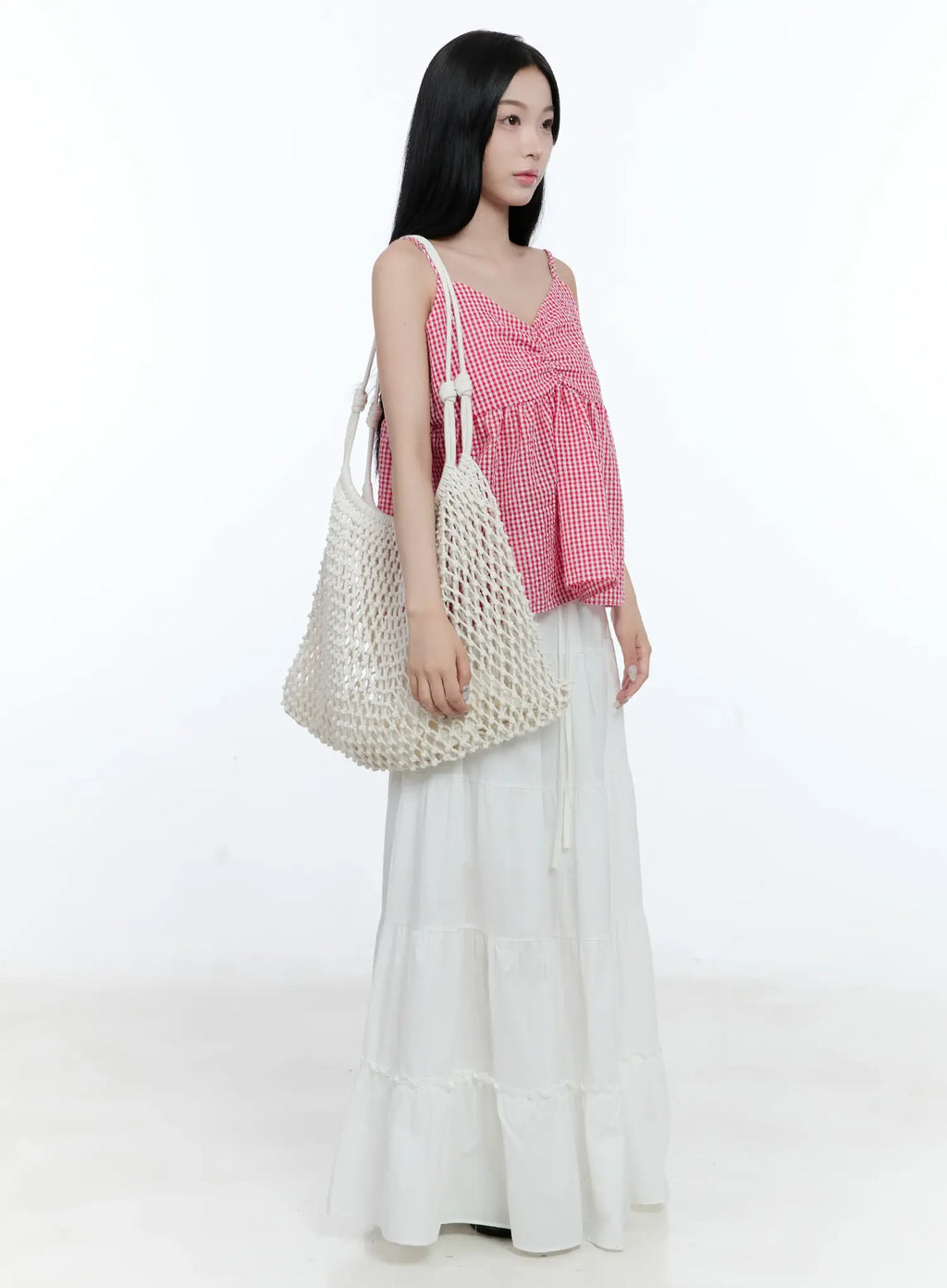 Gingham Shirred Strap Blouse CL530