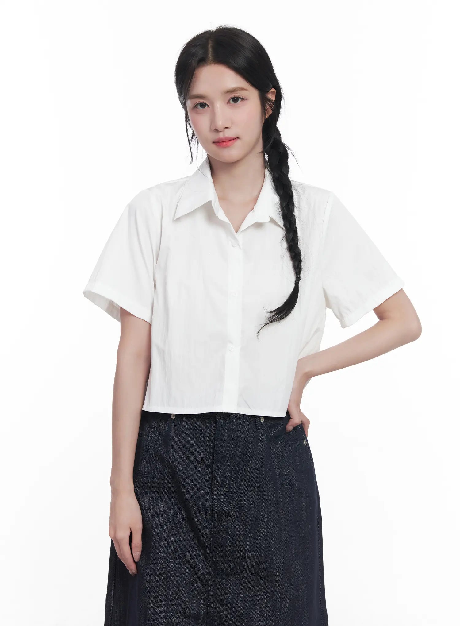 Short-Sleeve Cropped Collared Shirt CU525