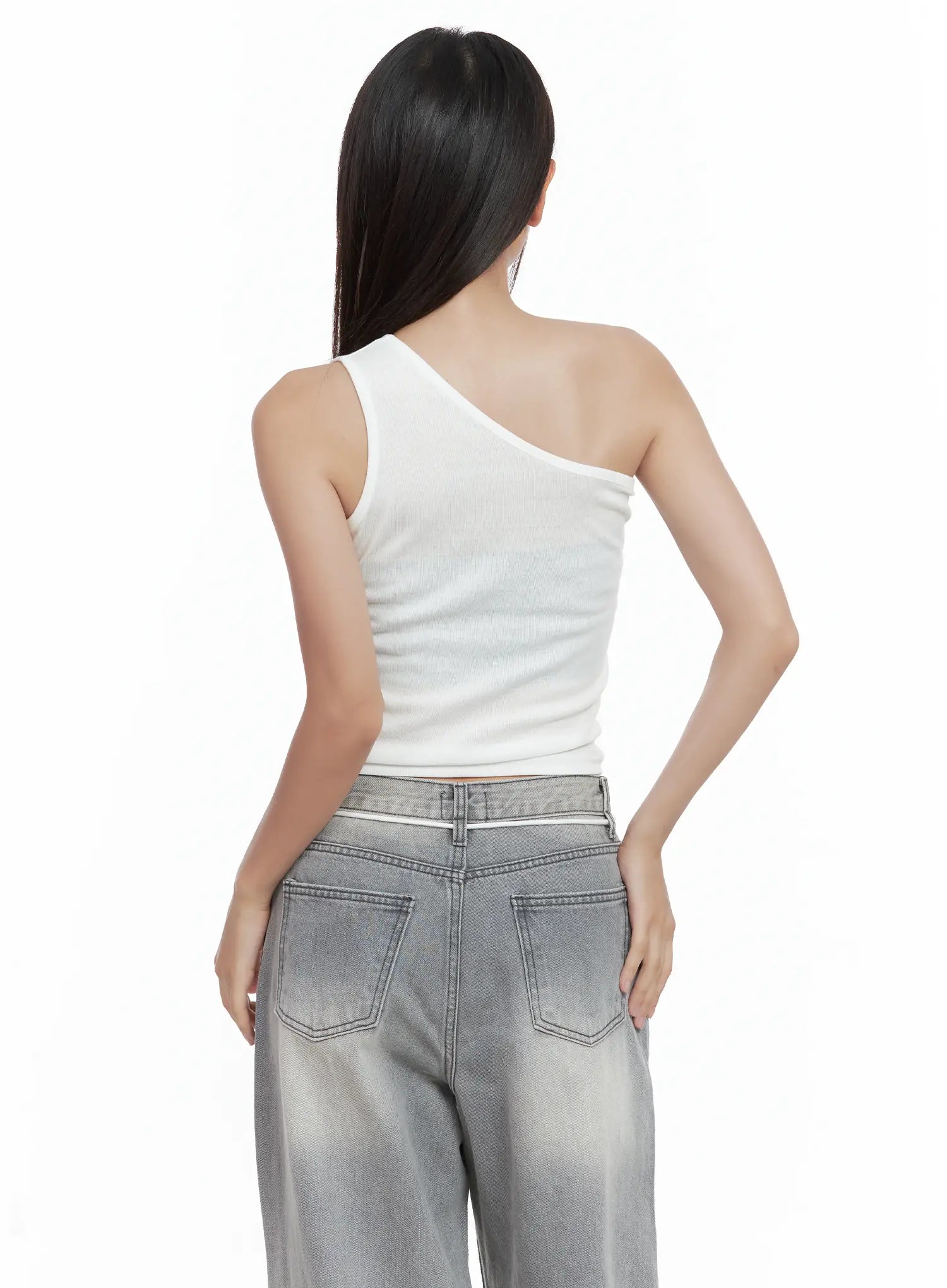 Asymmetric Graphic One-Shoulder Tank CL509