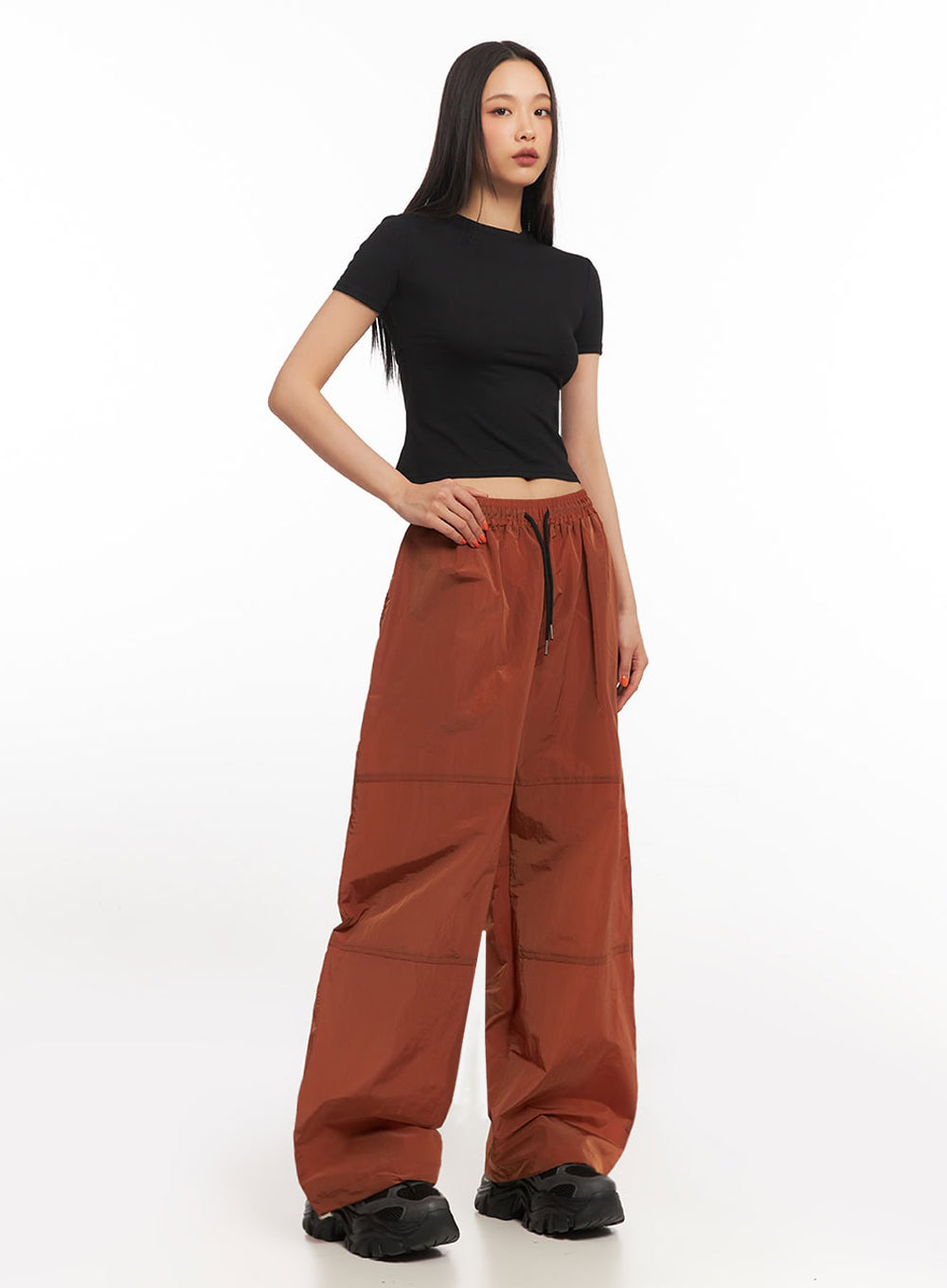 Adjustable Nylon Wide-Leg Pants IA504
