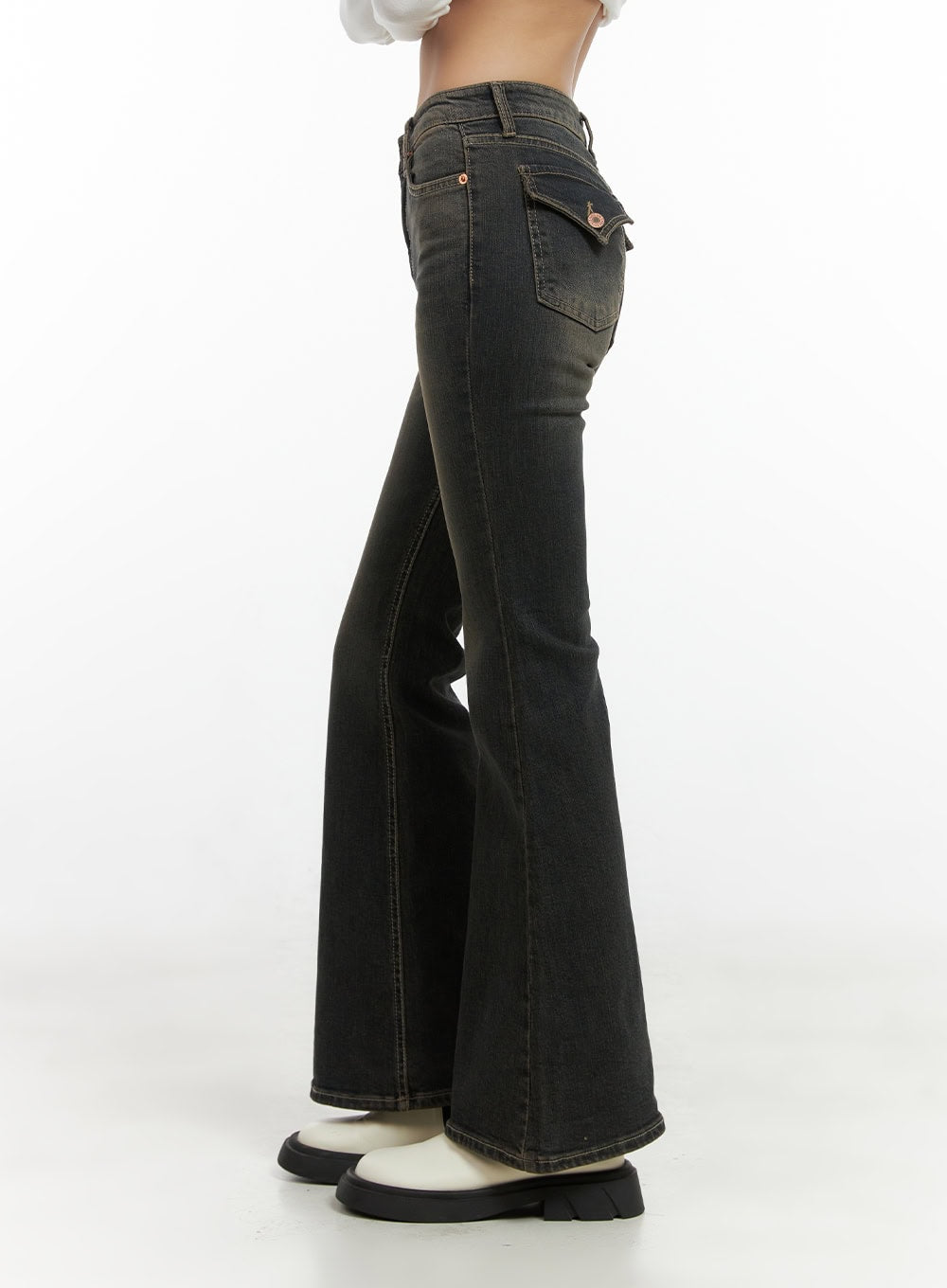 Paisley Slim-Fit Bootcut Washed Jeans CO424