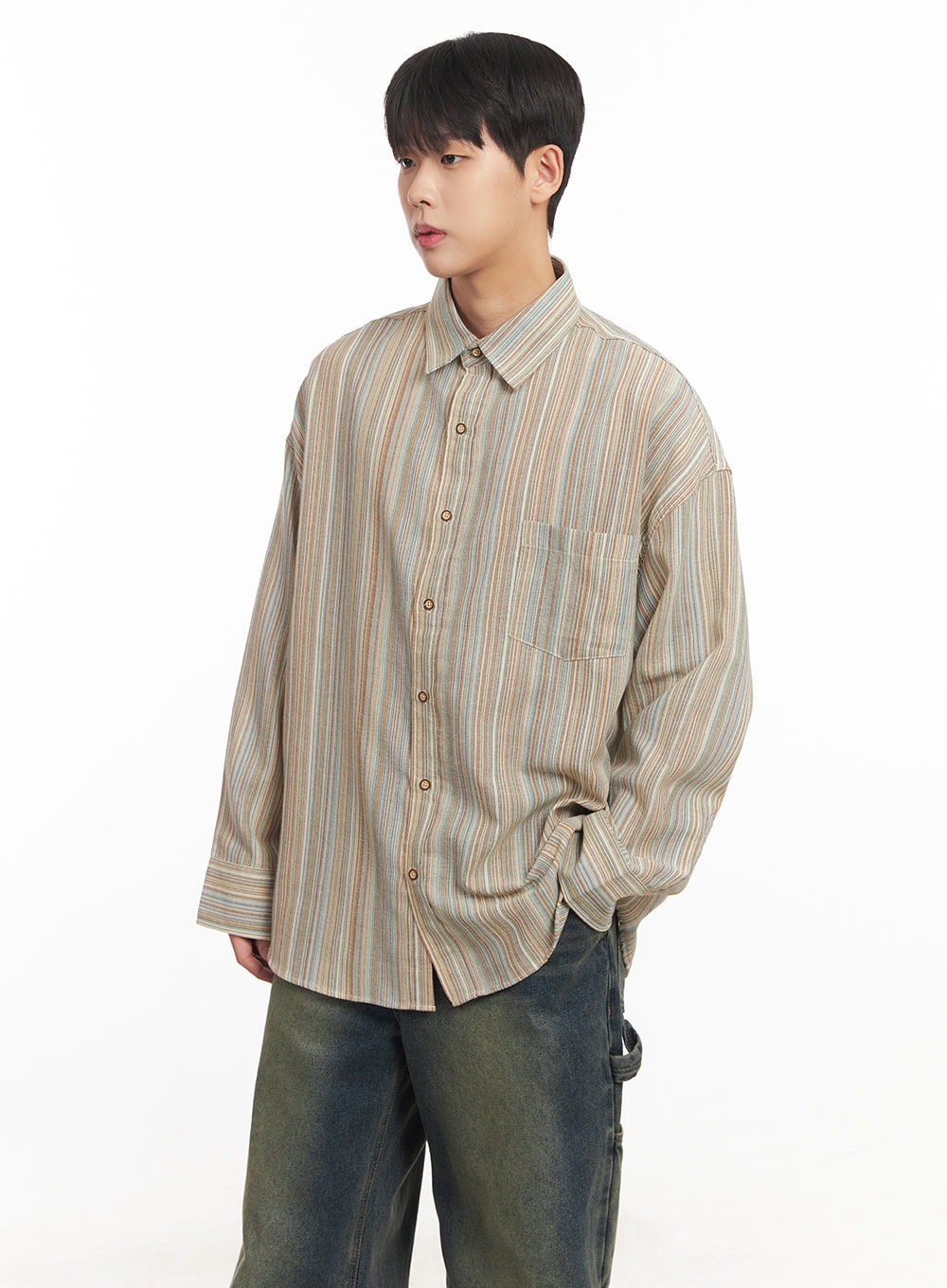 Men's Oversize Stripe Collared Shirt IM527