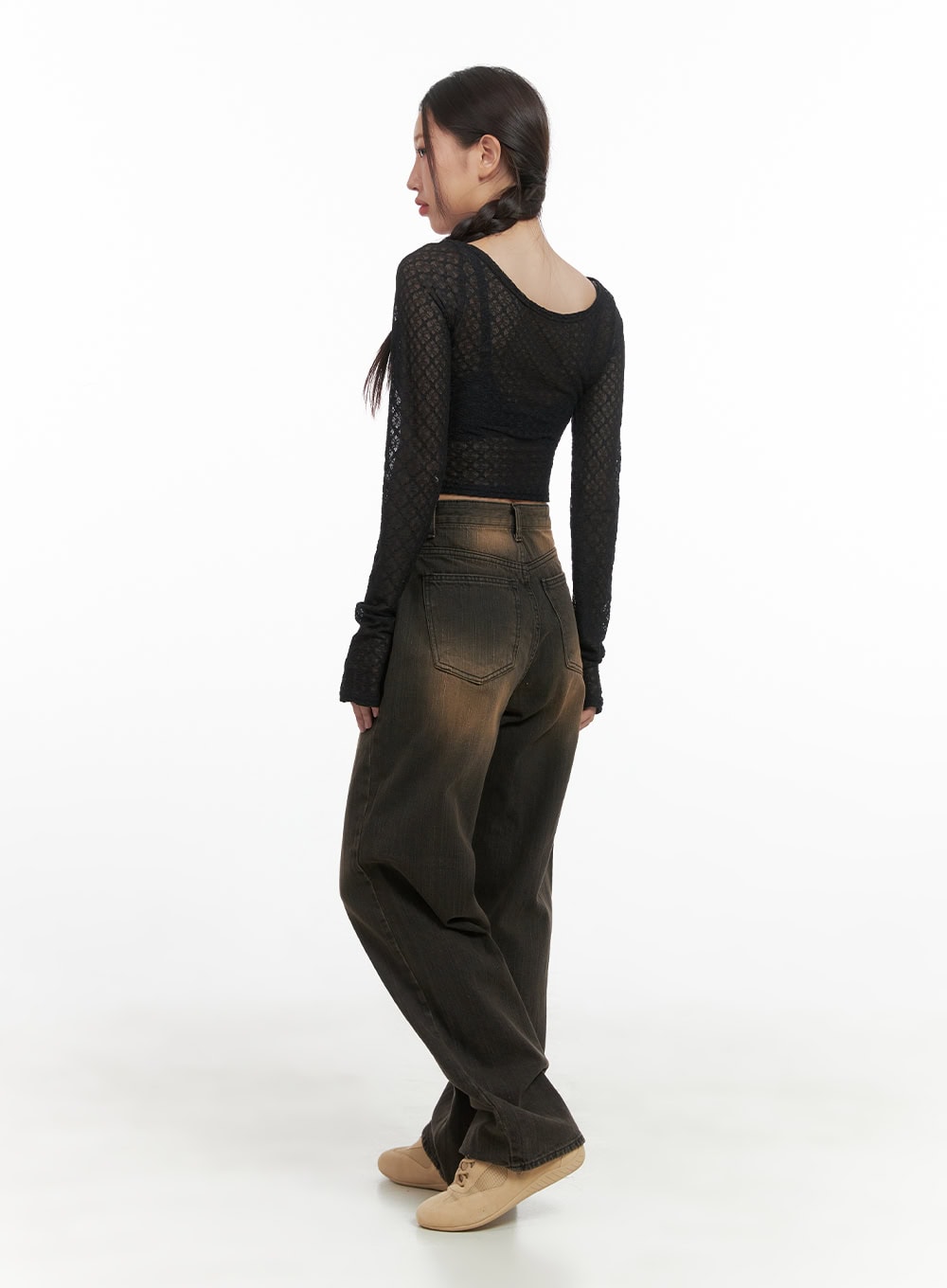 Lettering Mesh Crop Long Sleeve Tee CO404