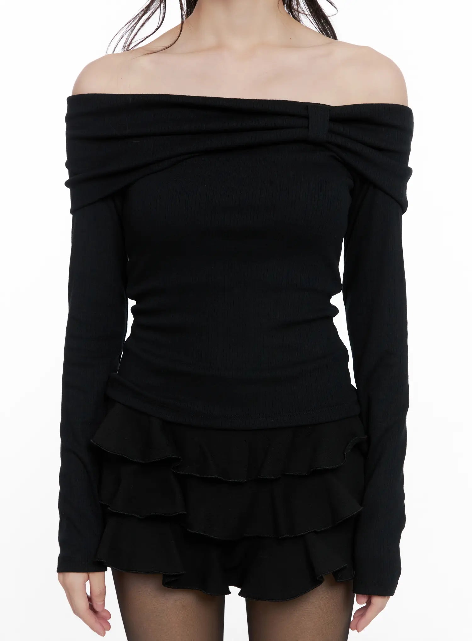 Ribbed Off-Shoulder Long Sleeve Top CG518