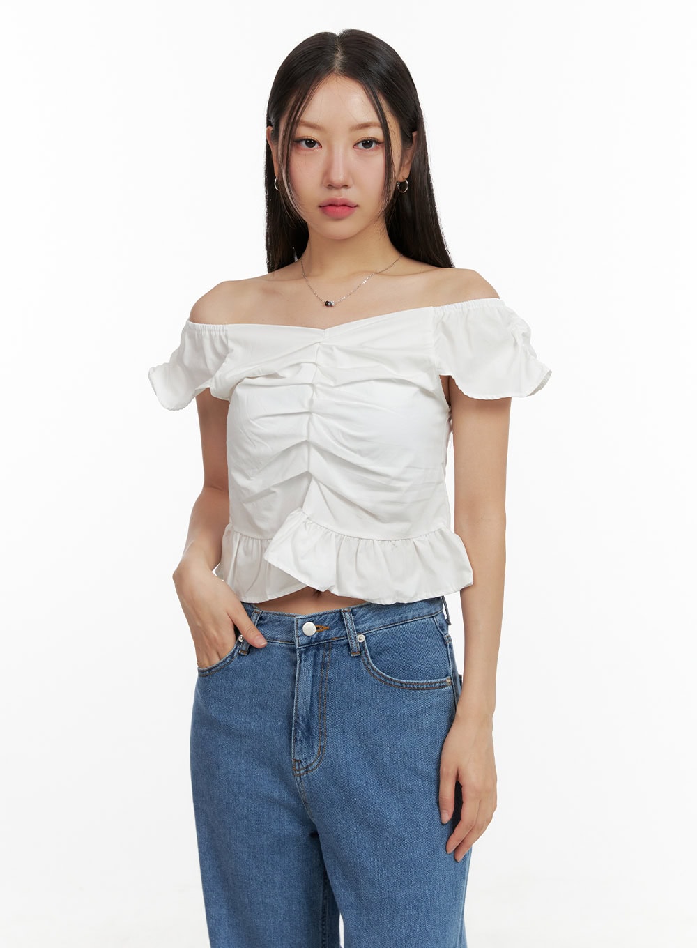 Ruffle Off-Shoulder Crop Blouse OU407