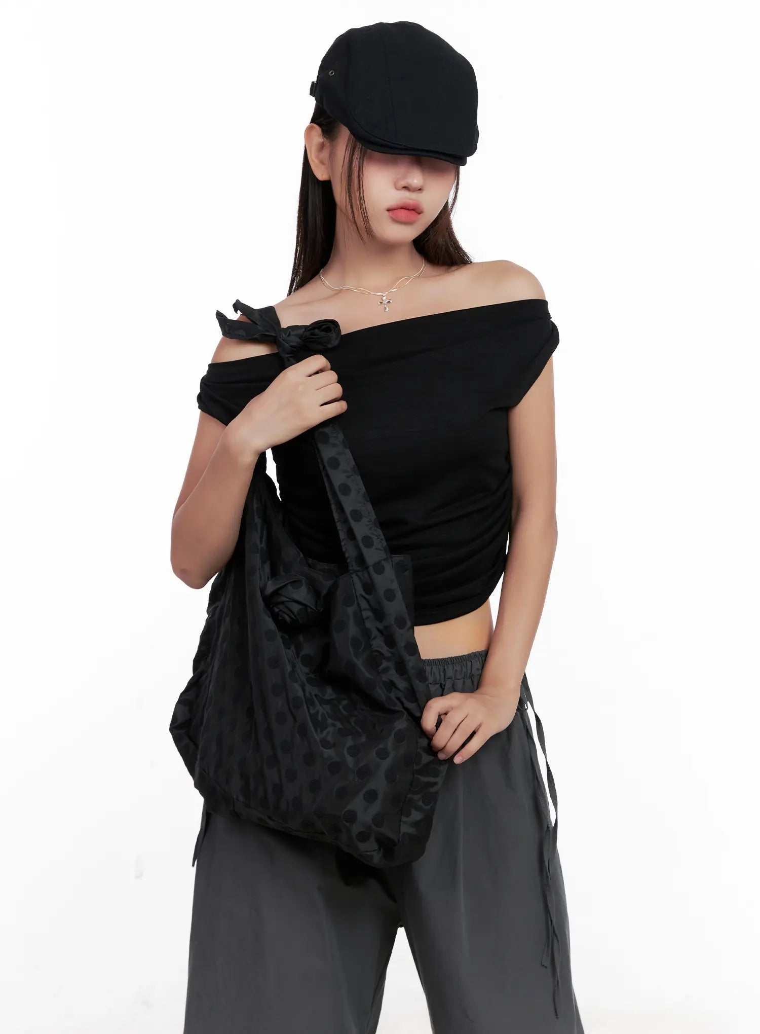 Polka Dot Rose-Accent Tote Bag CL522