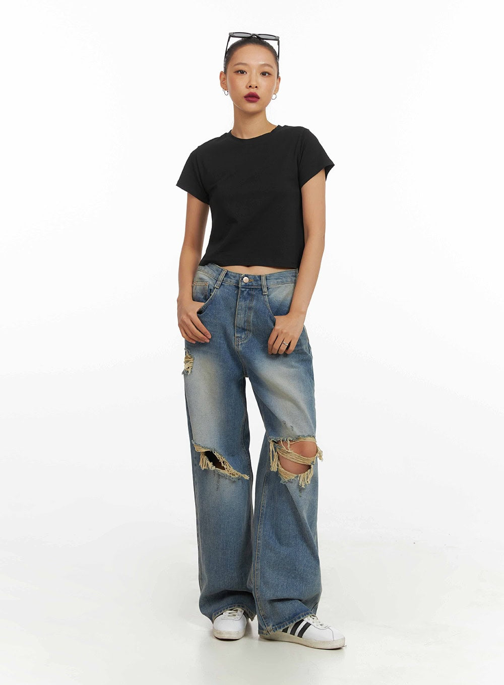 Vintage Washed Distressed Baggy Jeans IY422