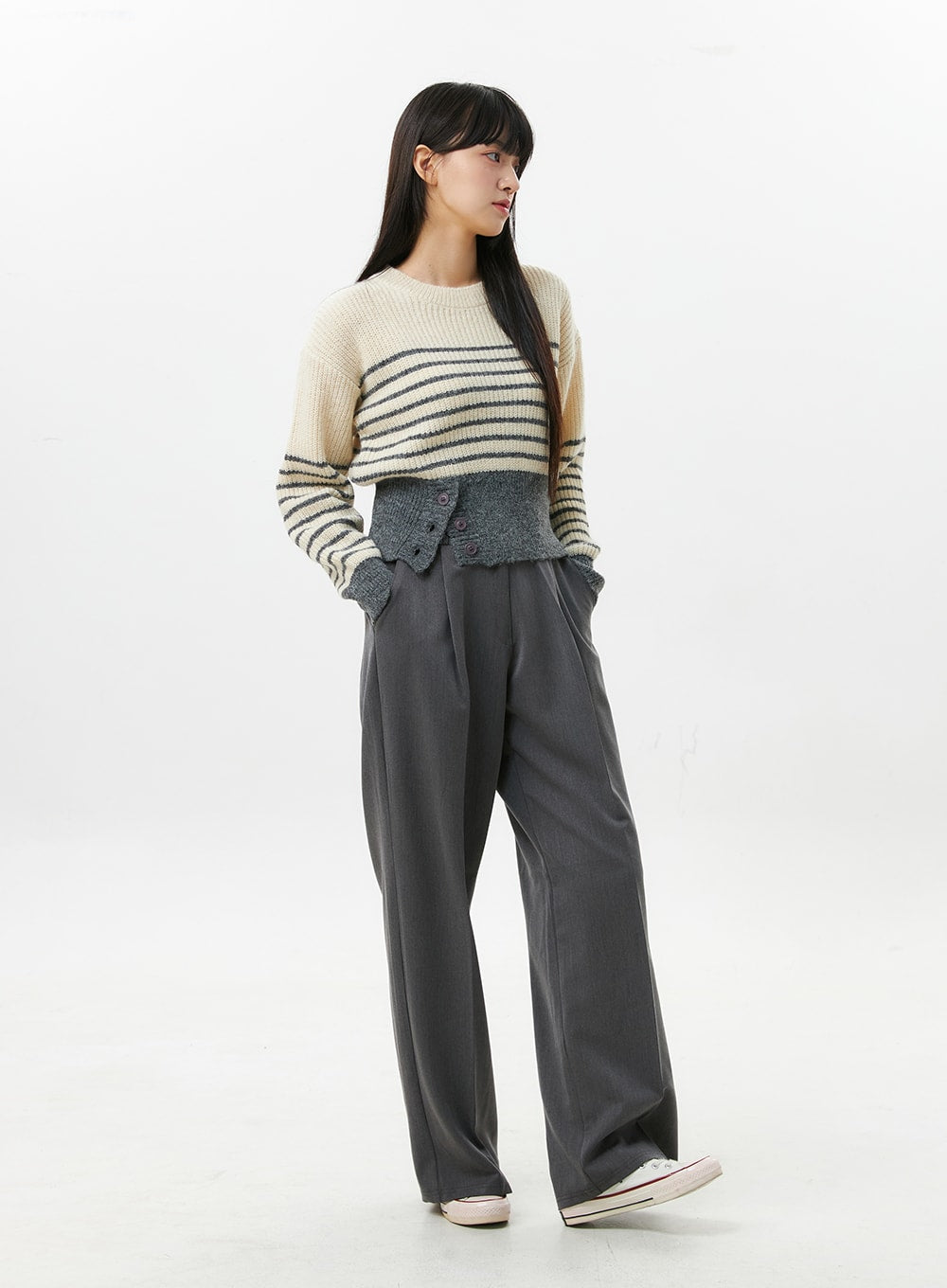 Stripe Buttoned Sweater OS306