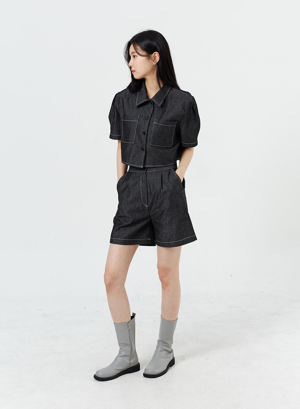 Denim Cropped Shirt OM317