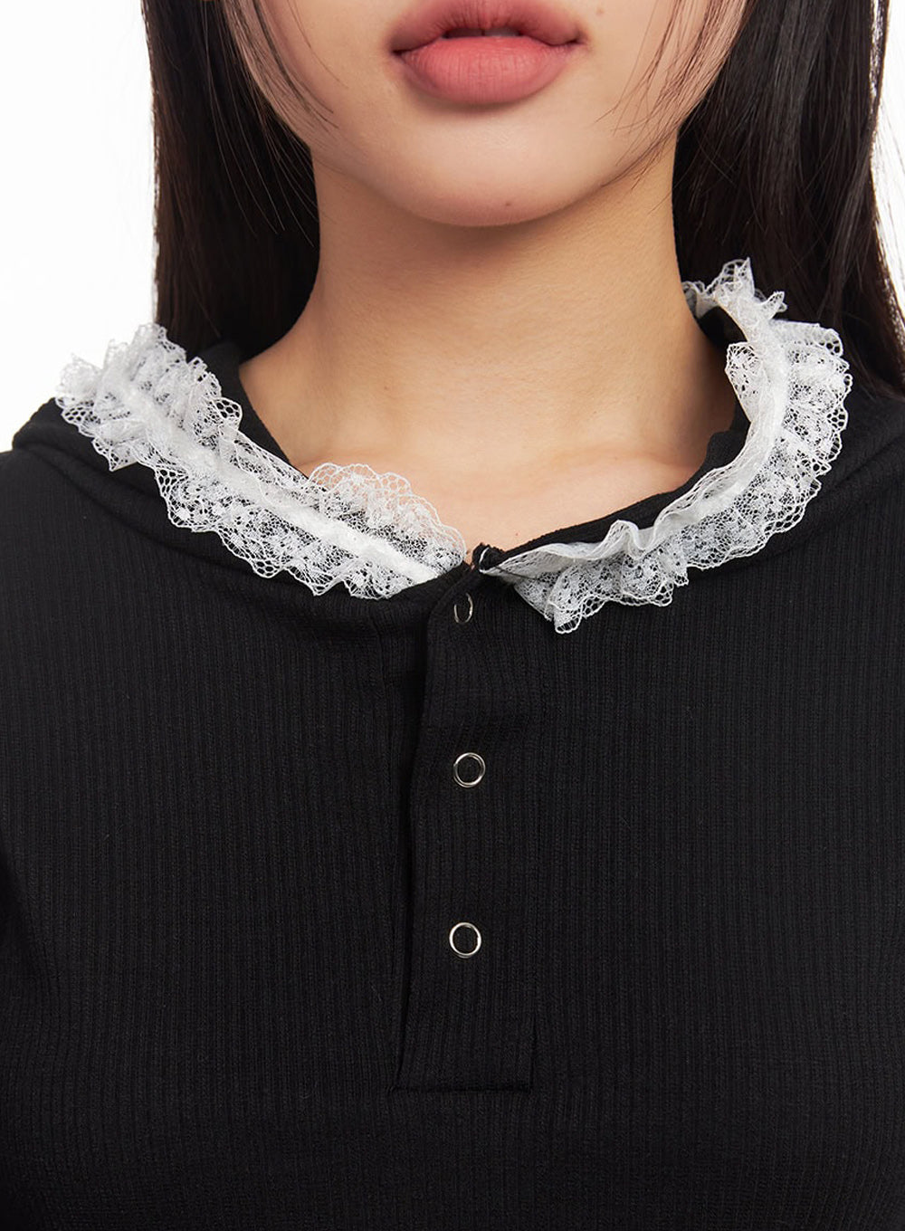 Lace-Trim Crop Hoodie IA524