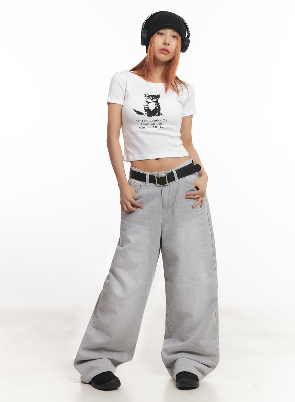 Cat Graphic Crop Top IA515