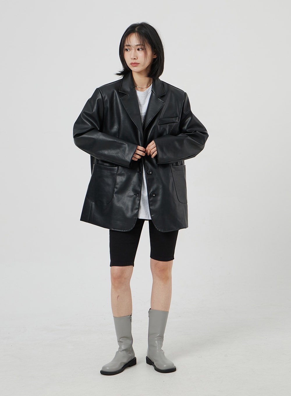 Faux Leather Oversized Jacket OM306