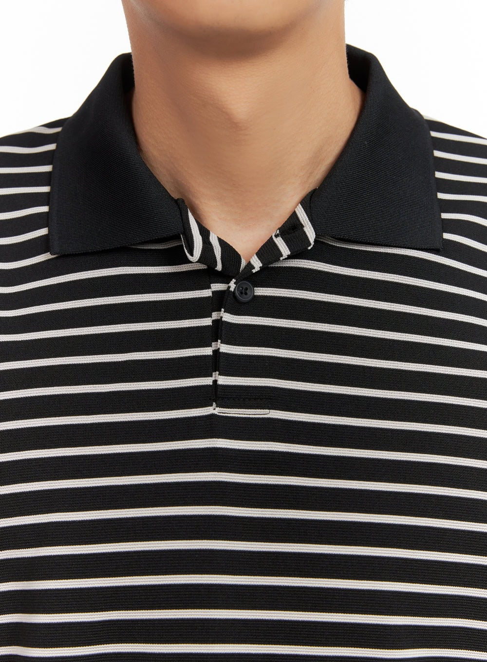 Men's Striped Collar T-Shirt (Black) IY431